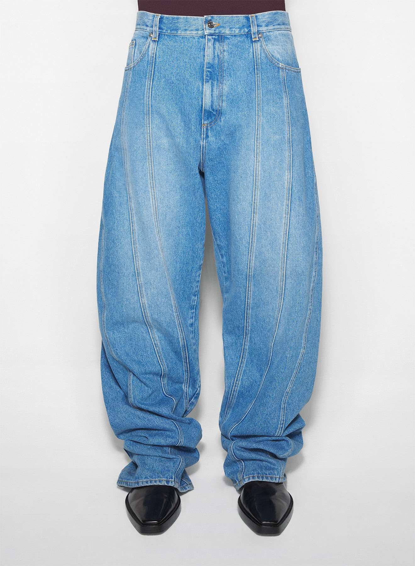 washed blue oversized spiral jeans - 2
