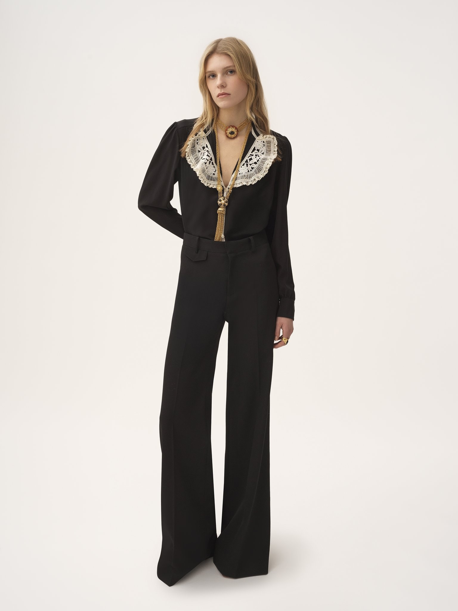 RUFFLED BLOUSE IN CRÊPE DE CHINE & LACE - 3