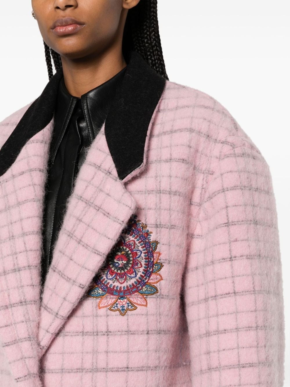 floral-embroidery virgin wool-blend coat - 5