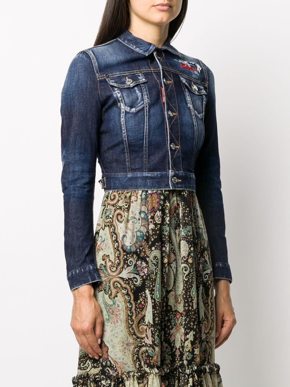 cropped embroidered denim jacket - 3