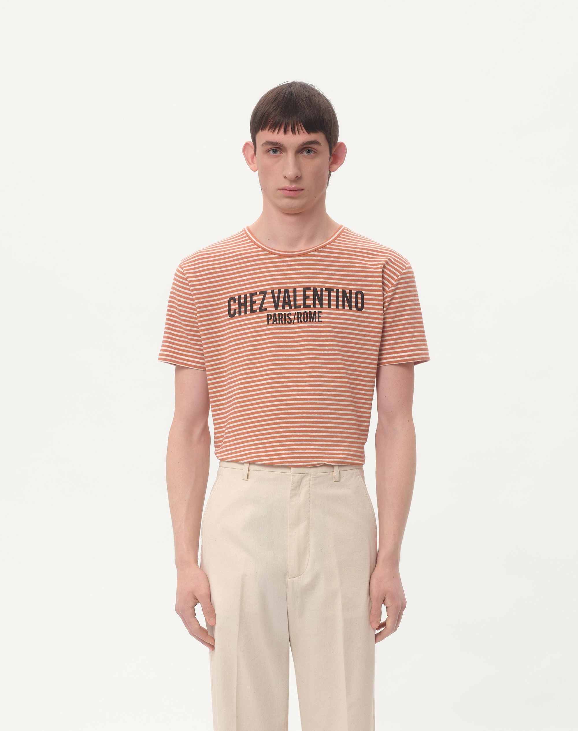 STRIPED COTTON T-SHIRT WITH CHEZ VALENTINO PRINT - 6