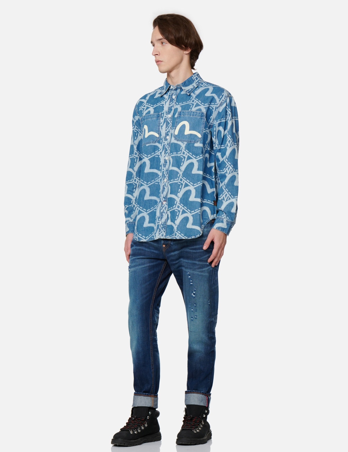 ALLOVER POCKET GRAPHIC PRINT DENIM SHIRT - 3