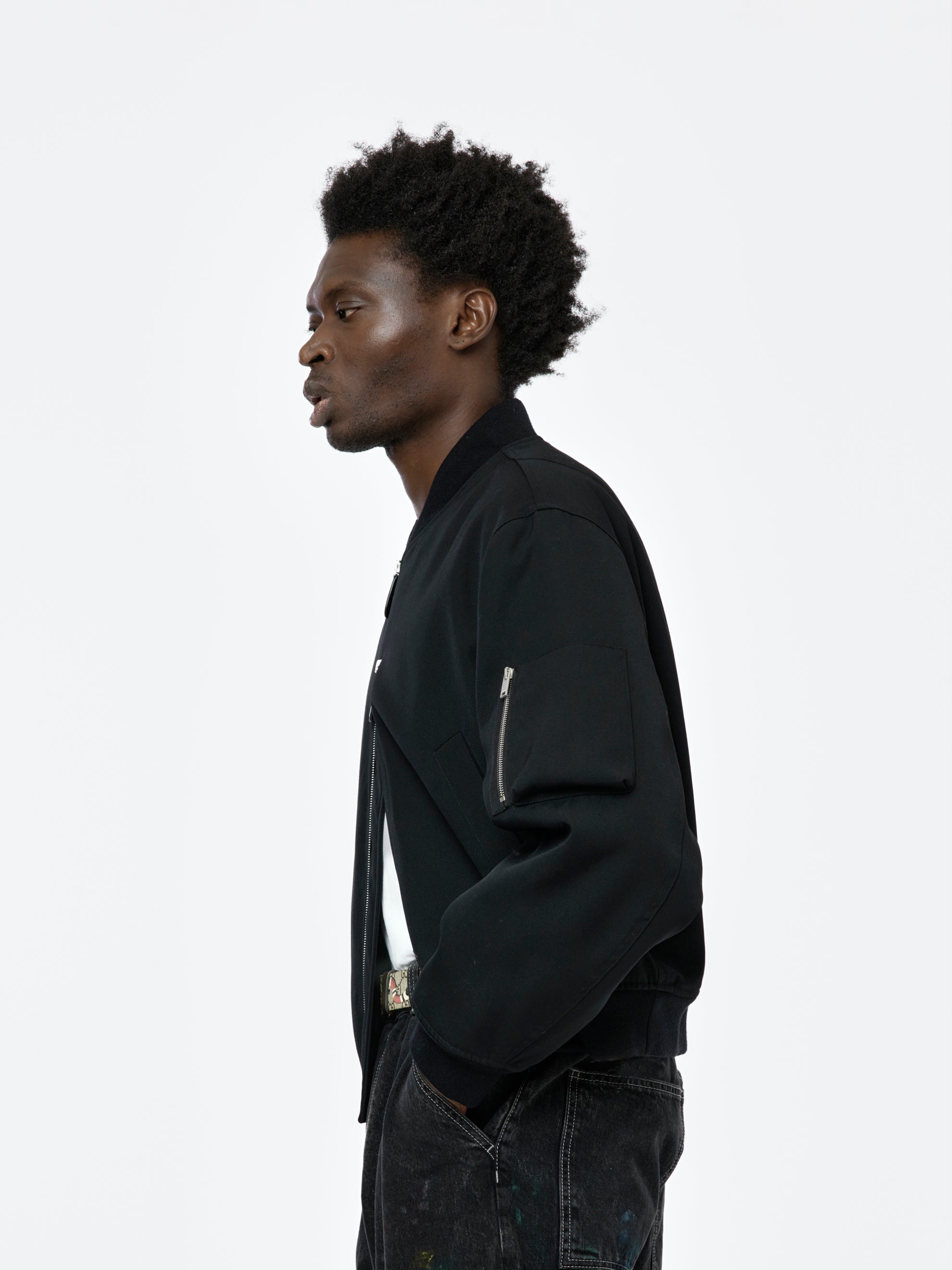 RIB COLLAR BLOUSON JACKET (BLACK) - 2