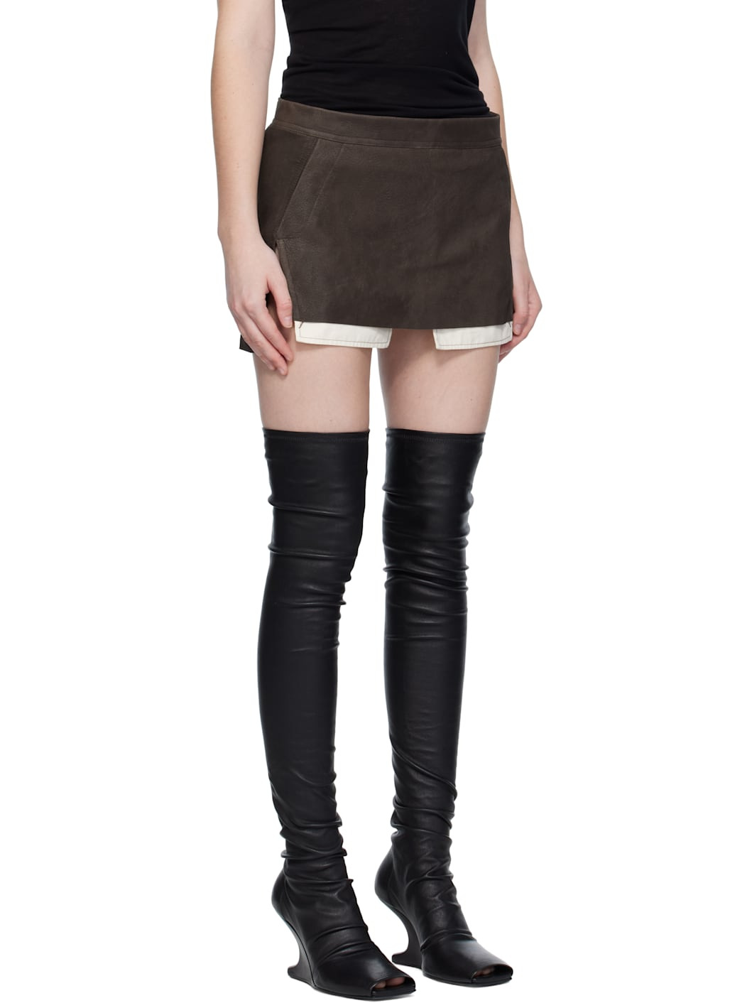 Gray Concordians Fog Cutoff Leather Miniskirt - 2