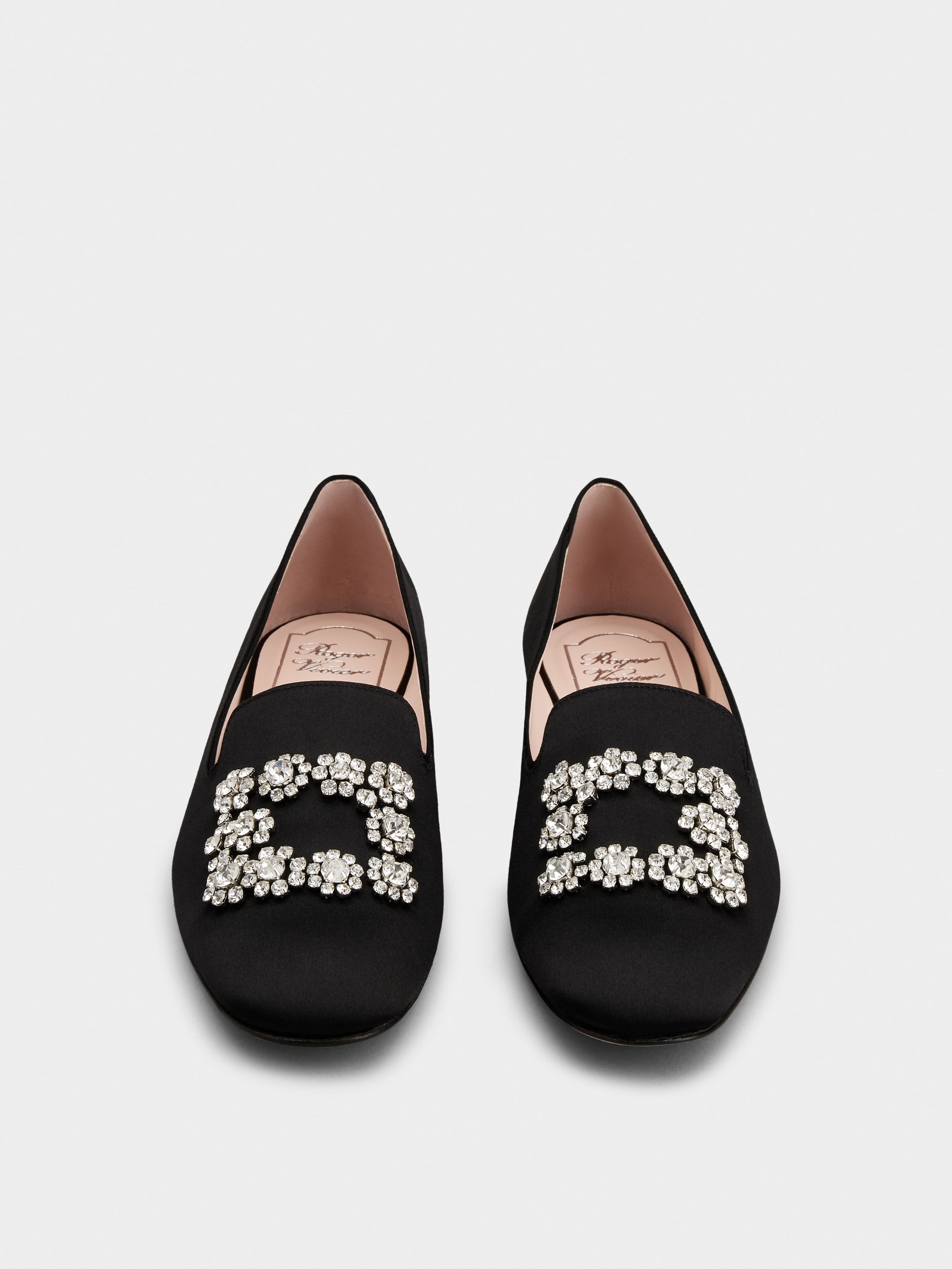 Flower Strass Embroidered Buckle Loafers in Satin - 7