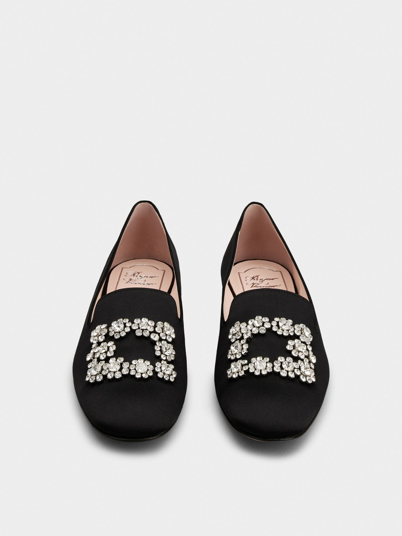Flower Strass Embroidered Buckle Loafers in Satin 7