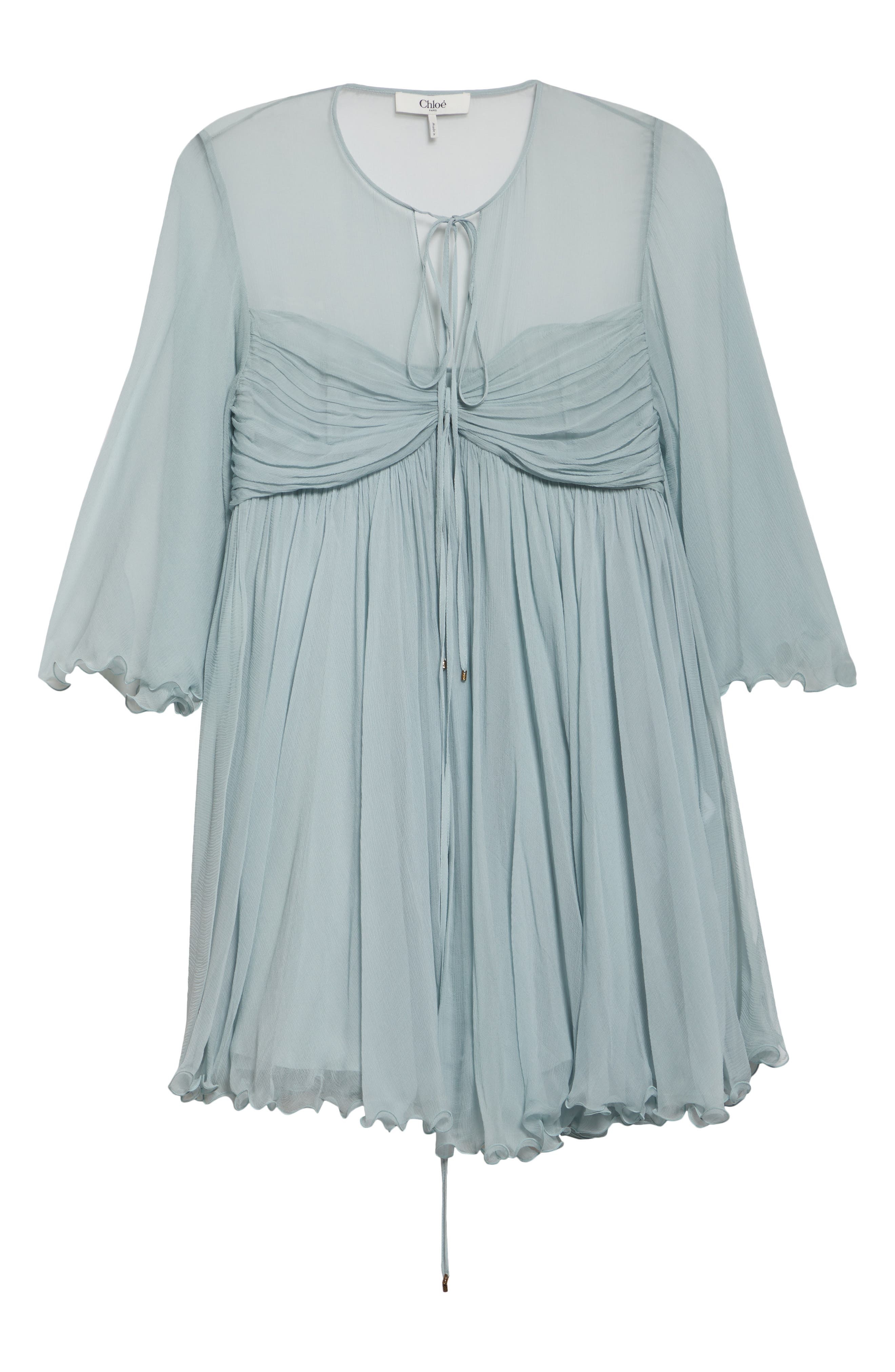 Chloé Pleated Silk Mousseline Babydoll Dress in Airy Grey at Nordstrom - 5