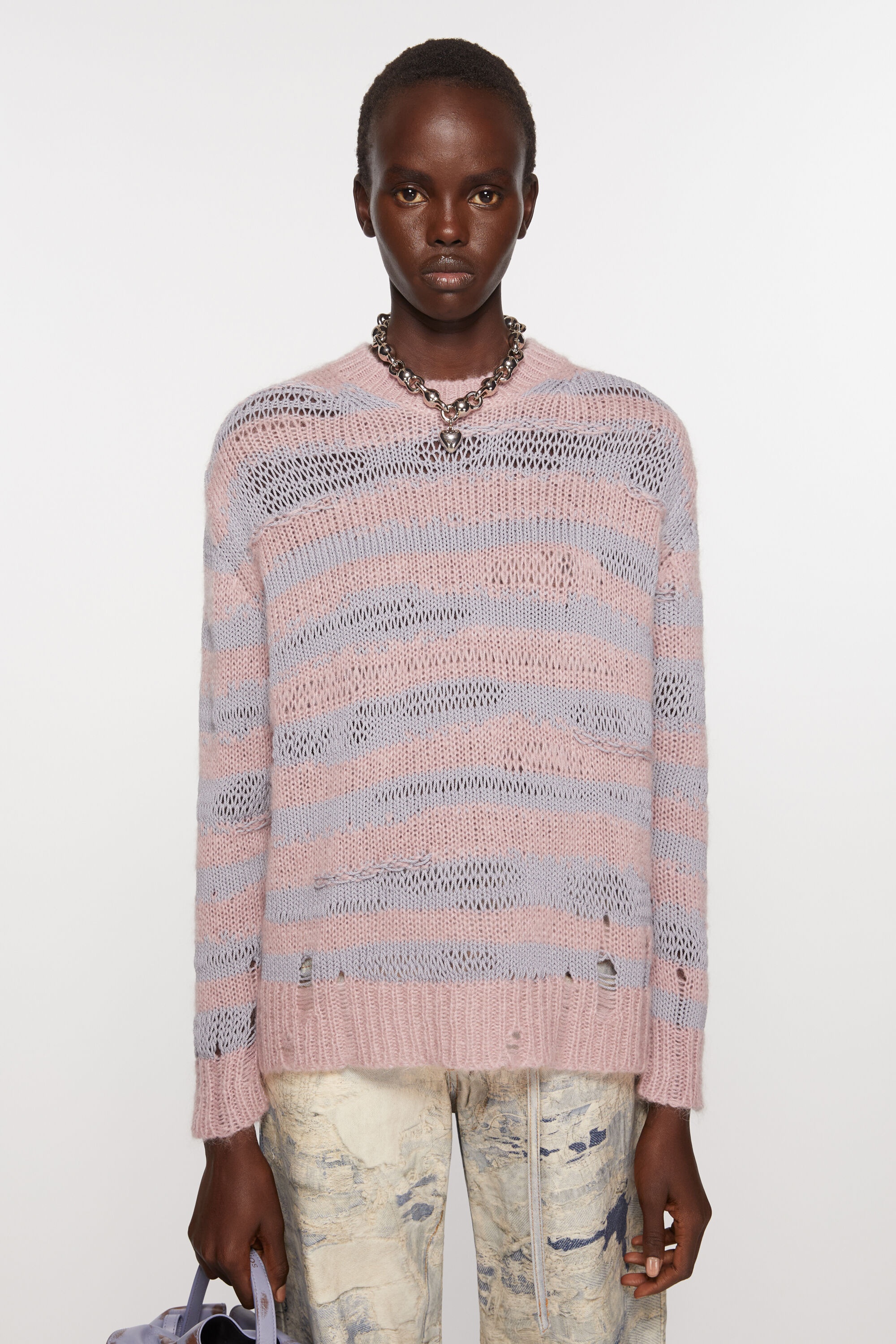 Distressed stripe jumper - Dusty pink / lilac - 2