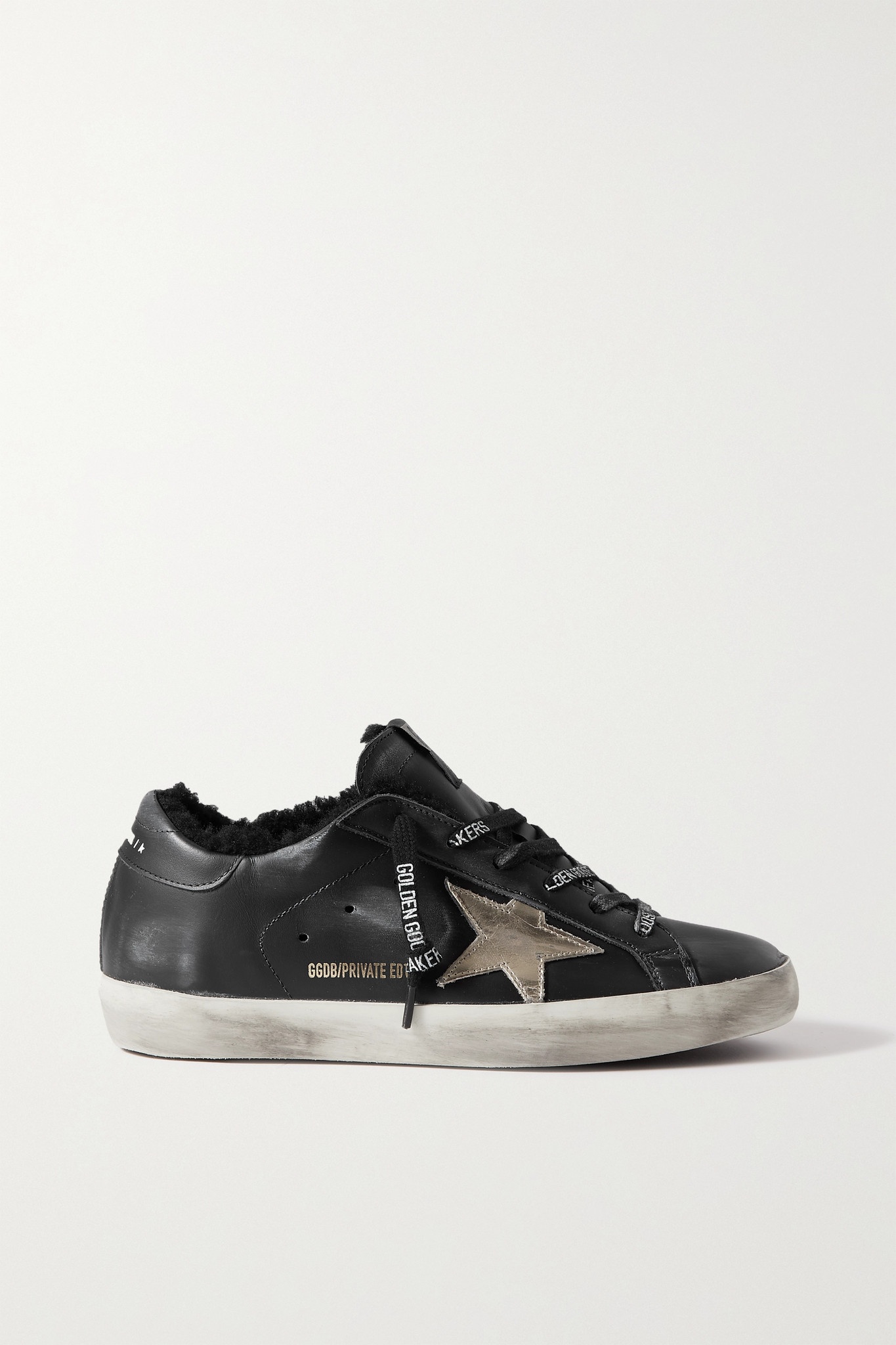 Superstar shearling-lined distressed leather sneakers - 1