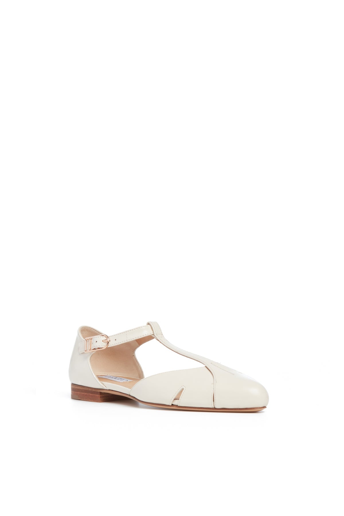Harlow Ballerina Flat in Cream Leather - 2