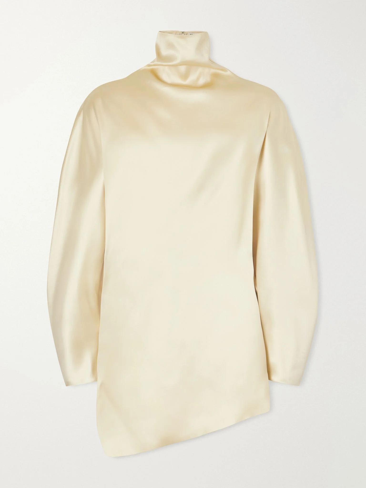 Harlow draped asymmetrical satin turtleneck top Ivory - 1
