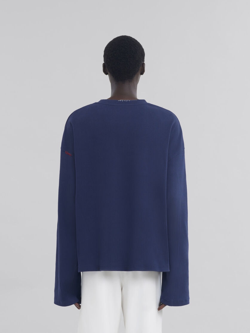 DARK BLUE RIBBED COTTON T-SHIRT WITH MARNI SYMBOL - 3