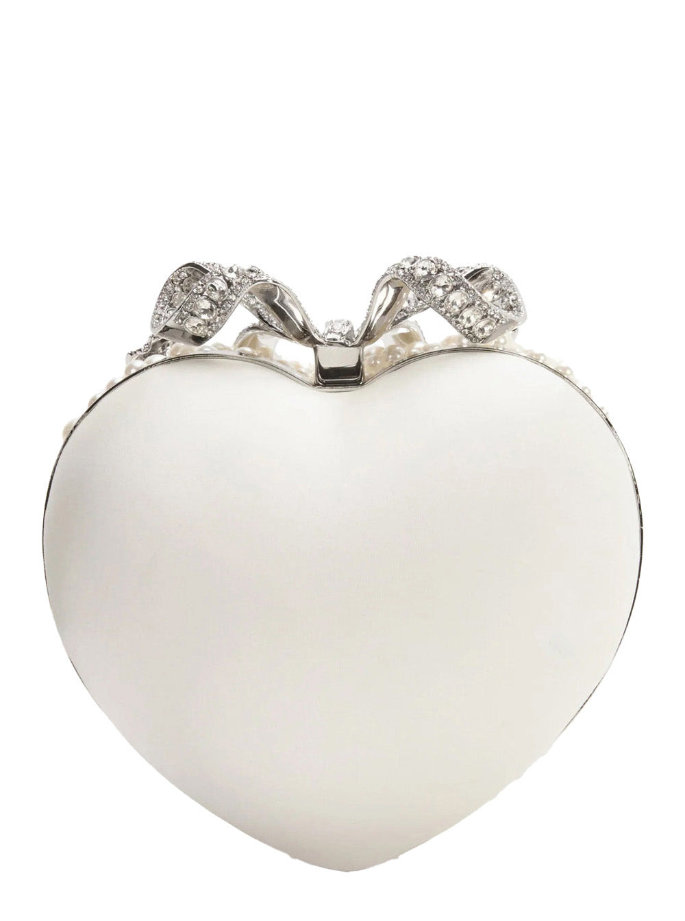 Self-Portrait Women White Heart Shaped Clutch With Pearl Embellishments And Bow Detail In Tech Fabri - 3