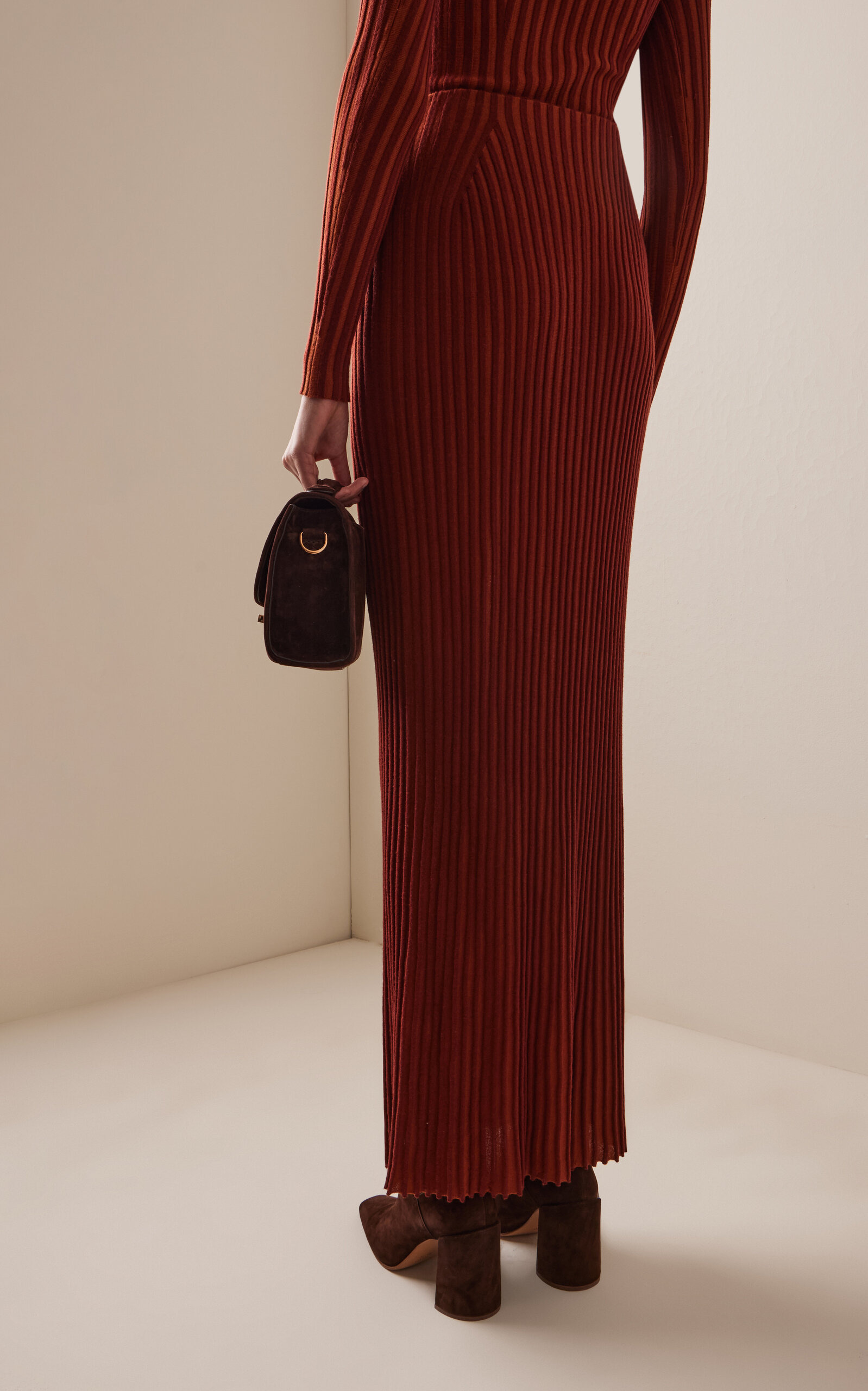 Krause Ribbed Virgin-Wool Maxi Skirt brown - 4