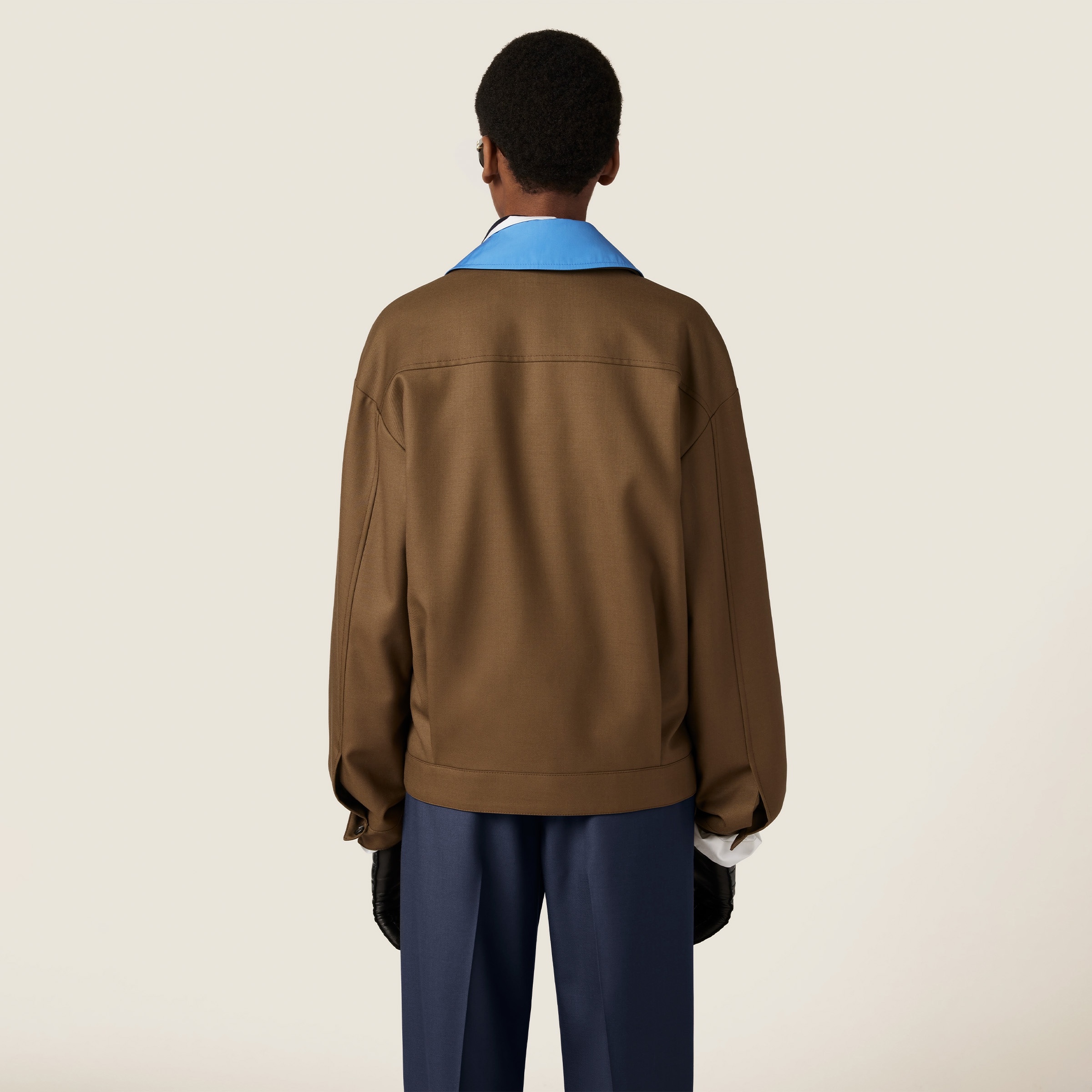 Gabardine blouson jacket with poplin collar - 3