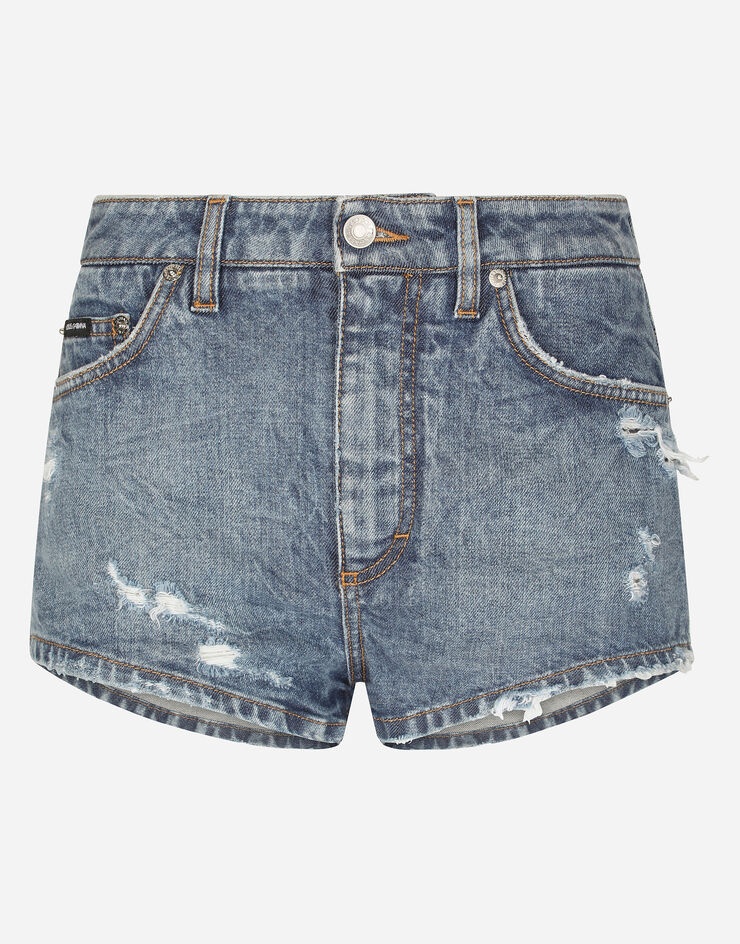 Denim shorts with ripped details - 1