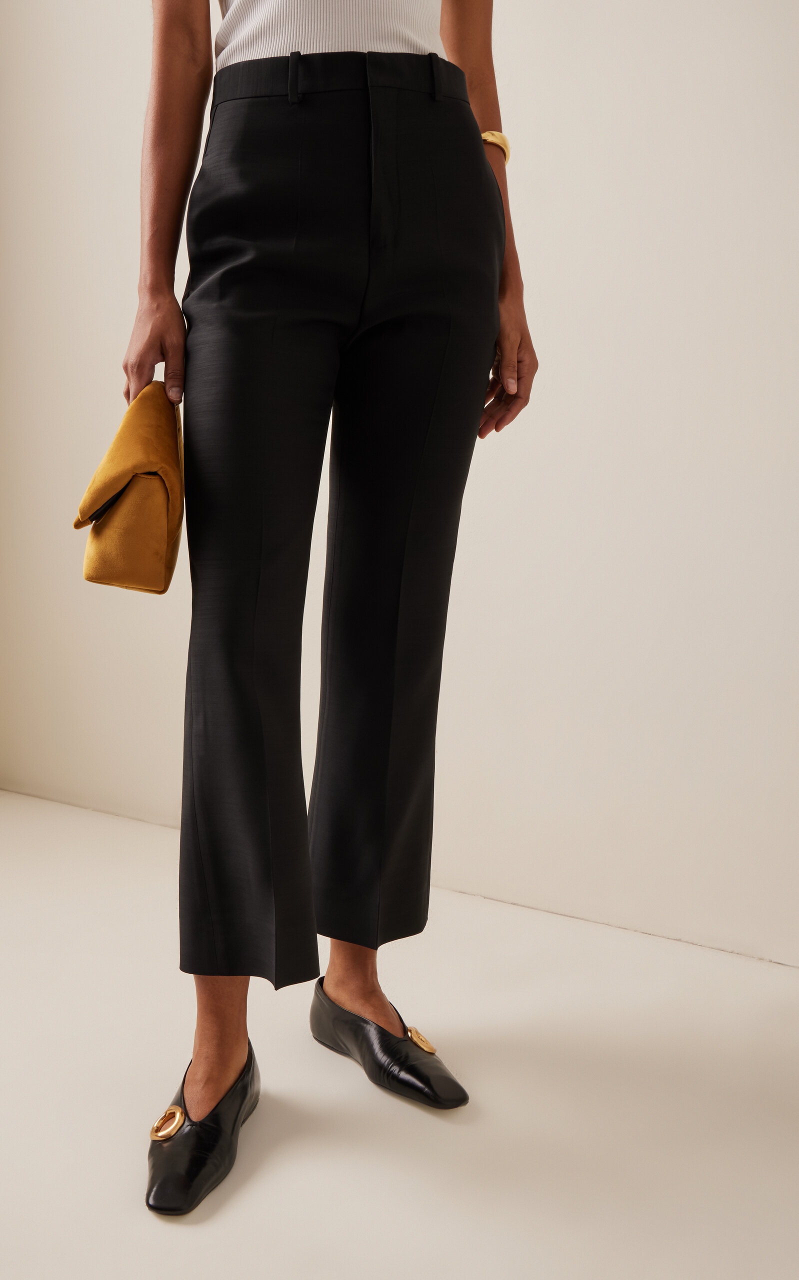 Credo Cropped Bootcut Wool-Silk Trousers black - 3