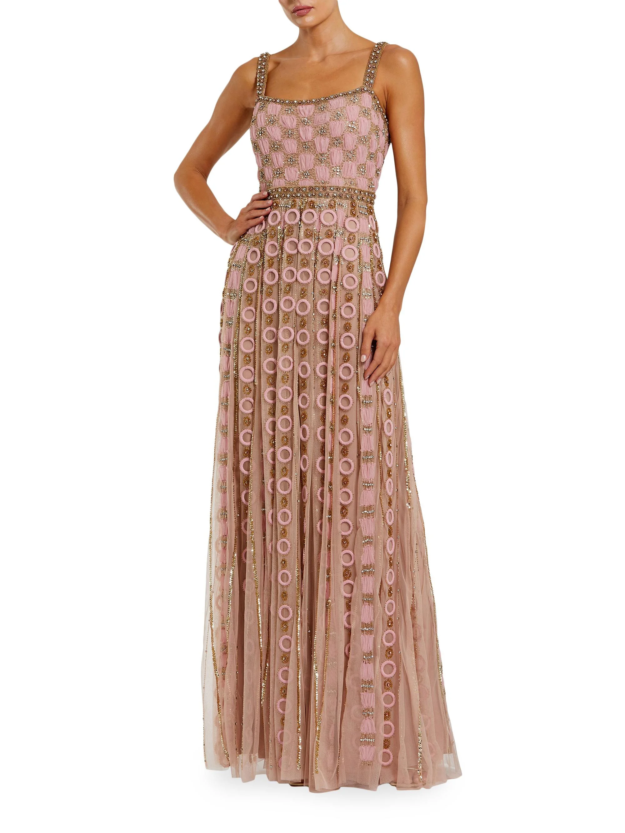 Women's Embroidered Mesh A-Line Gown - Rose - 1
