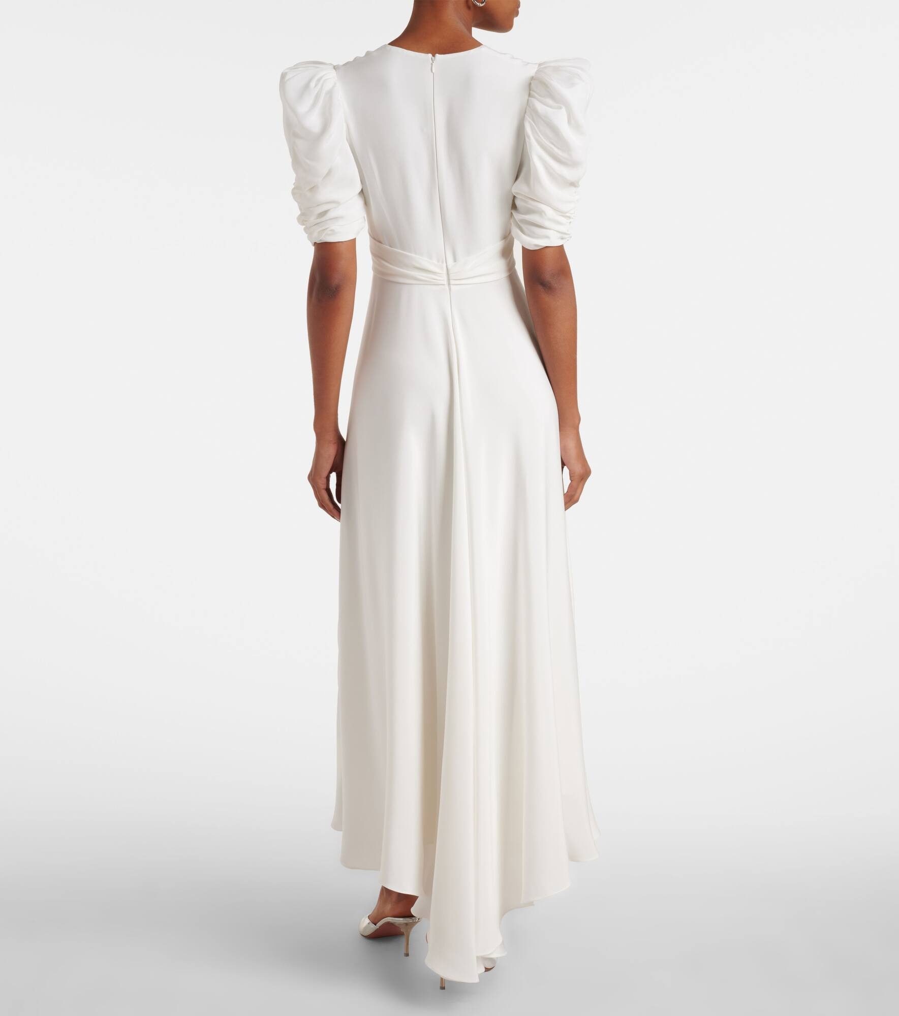 Floral-appliqué silk crêpe gown - 3
