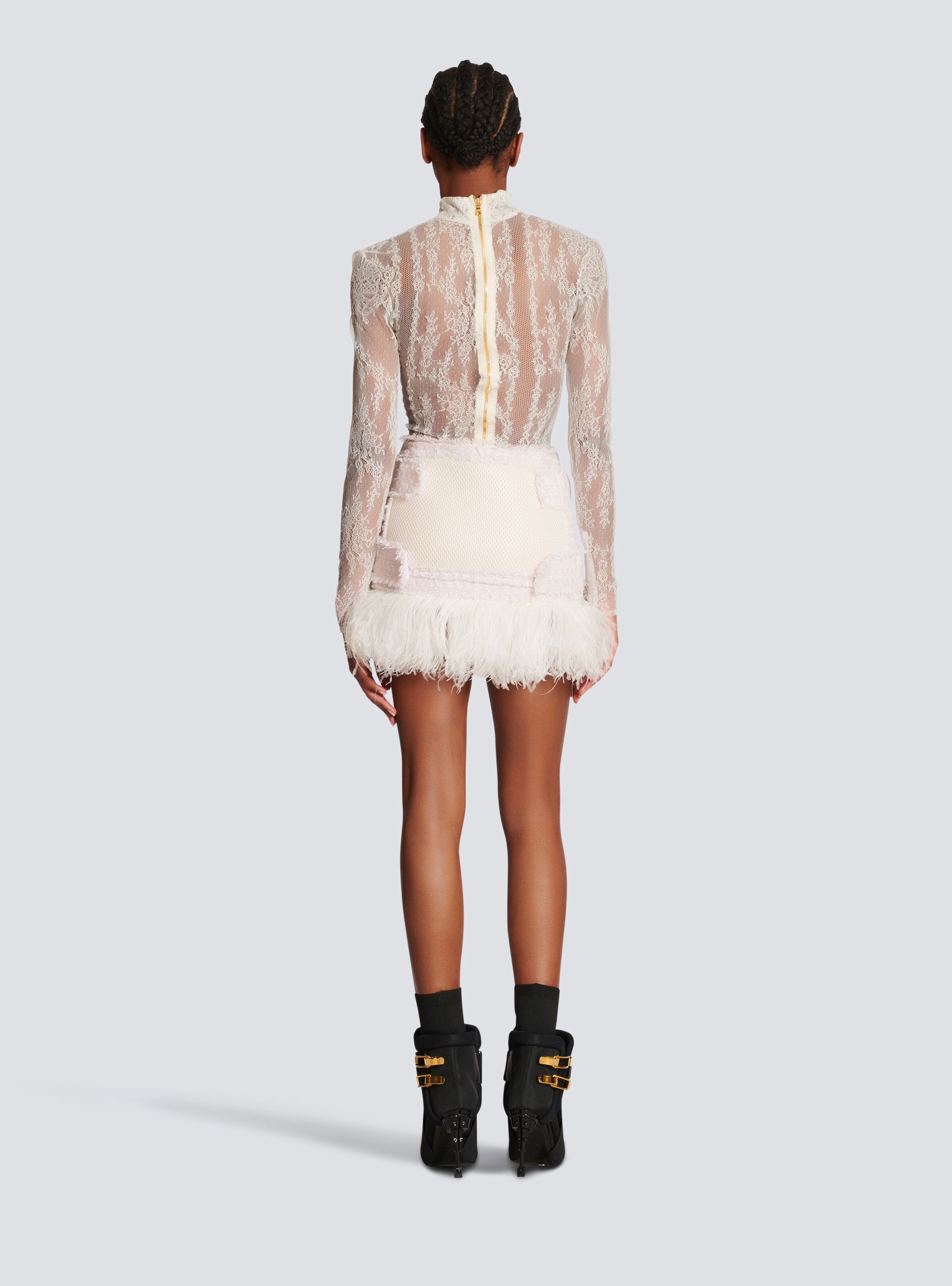 Short feather skirt in tweed and mesh - 4