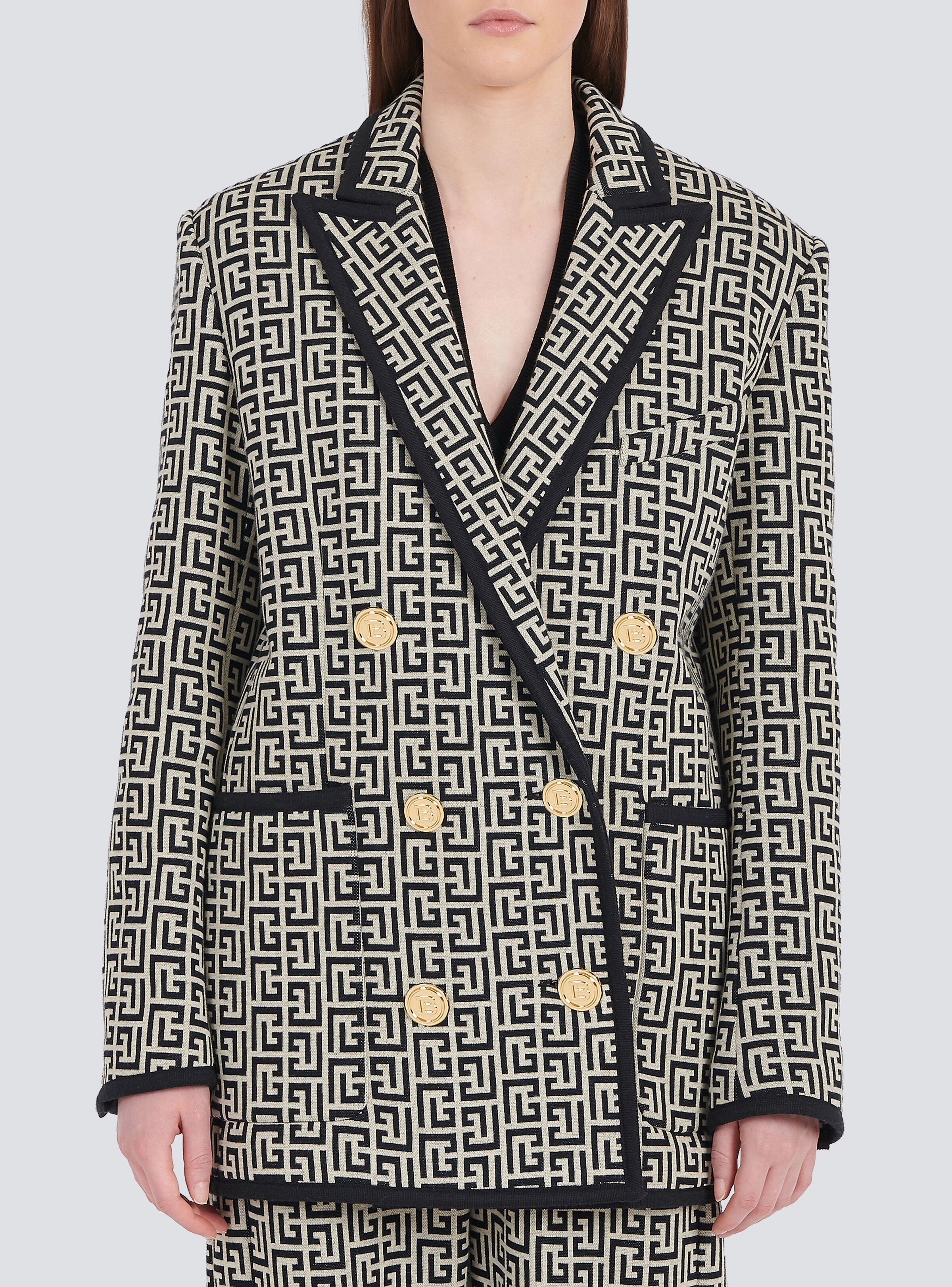Cotton boyfriend jacket with Balmain monogram - 6