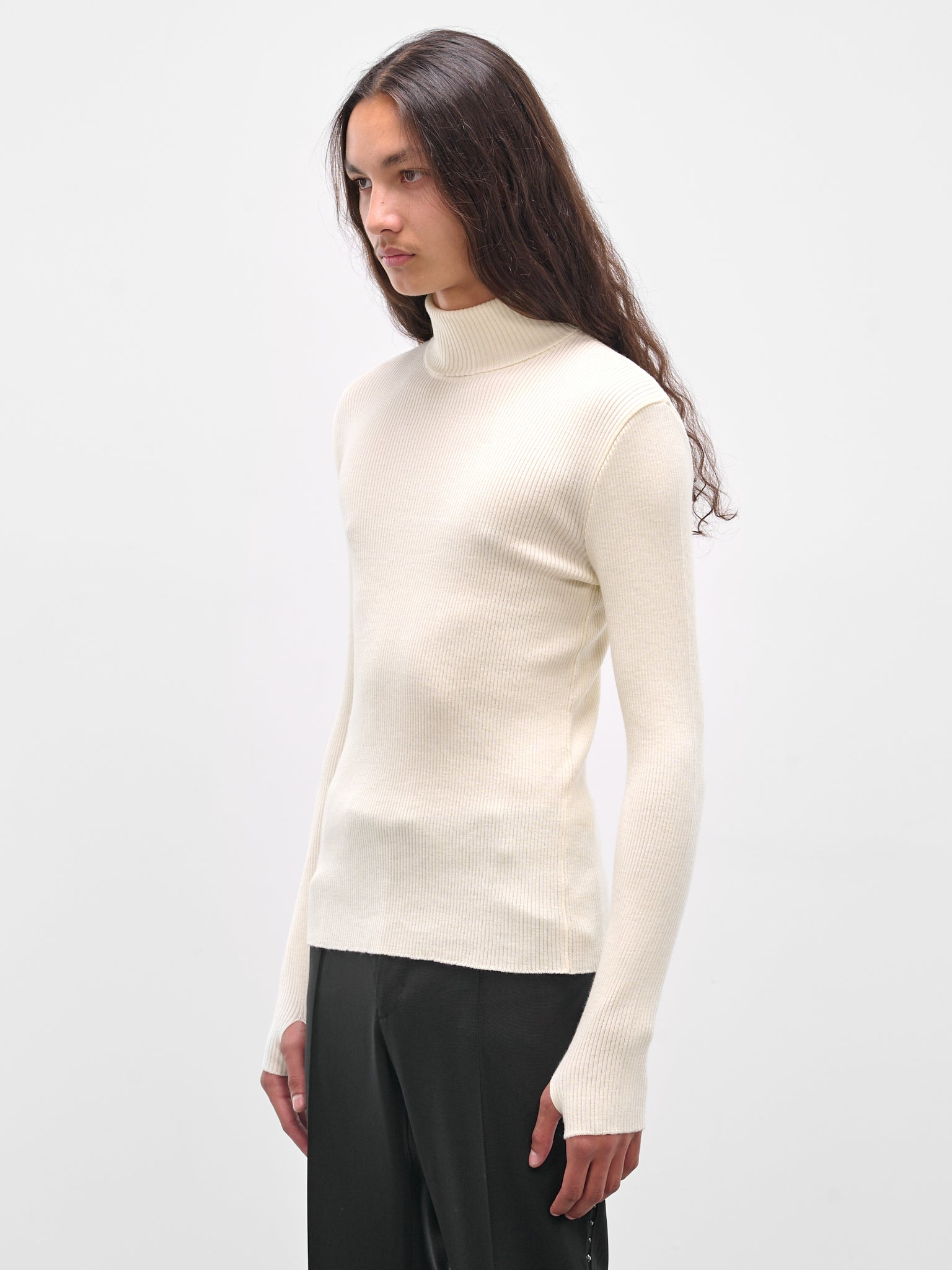 White Wool Rib-Knit Turtleneck - 2