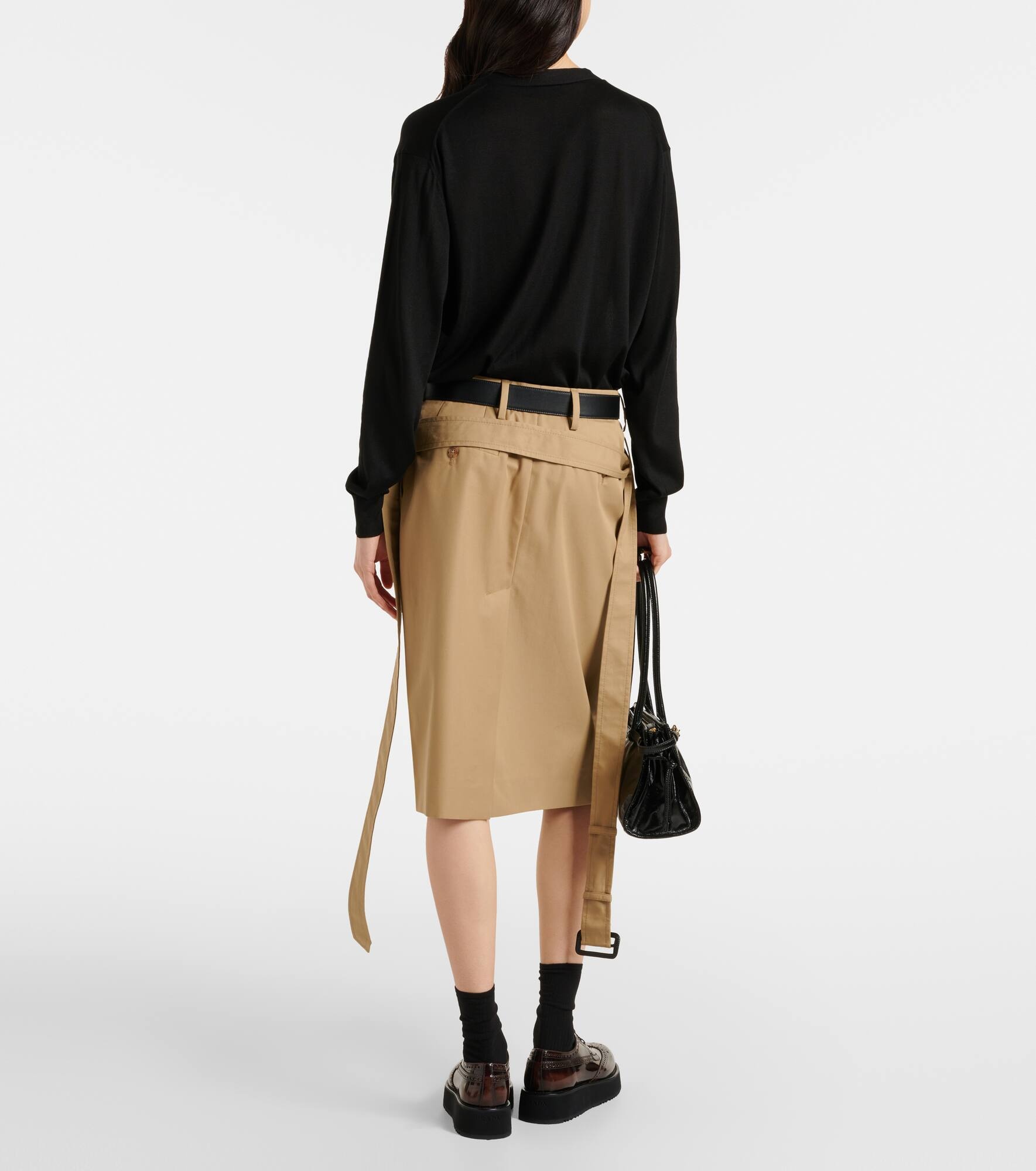 Belted cotton twill pencil skirt - 3