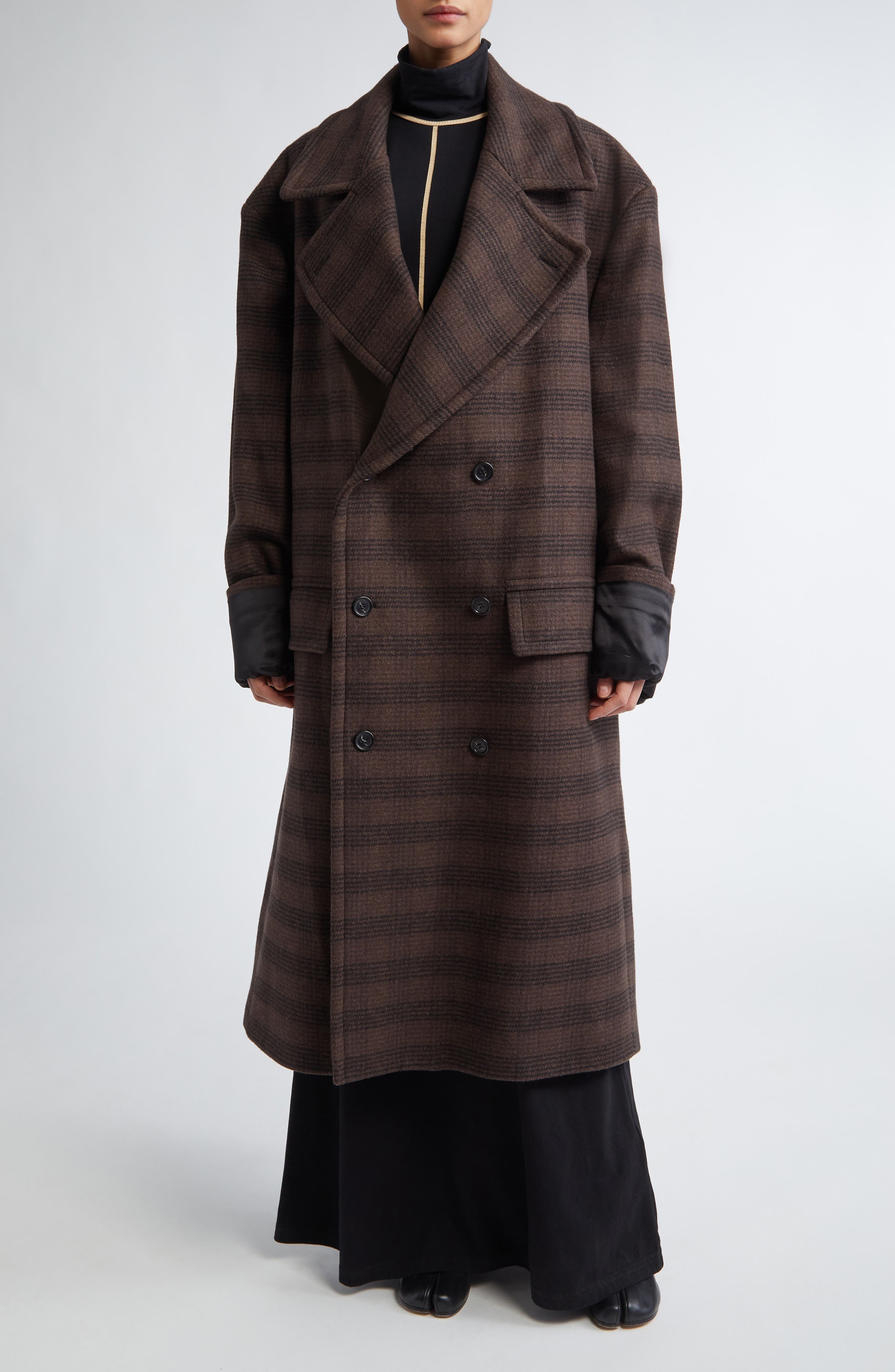 MM6 Maison Margiela Glen Plaid Oversize Martingale Coat in Brown/Black at Nordstrom - 1