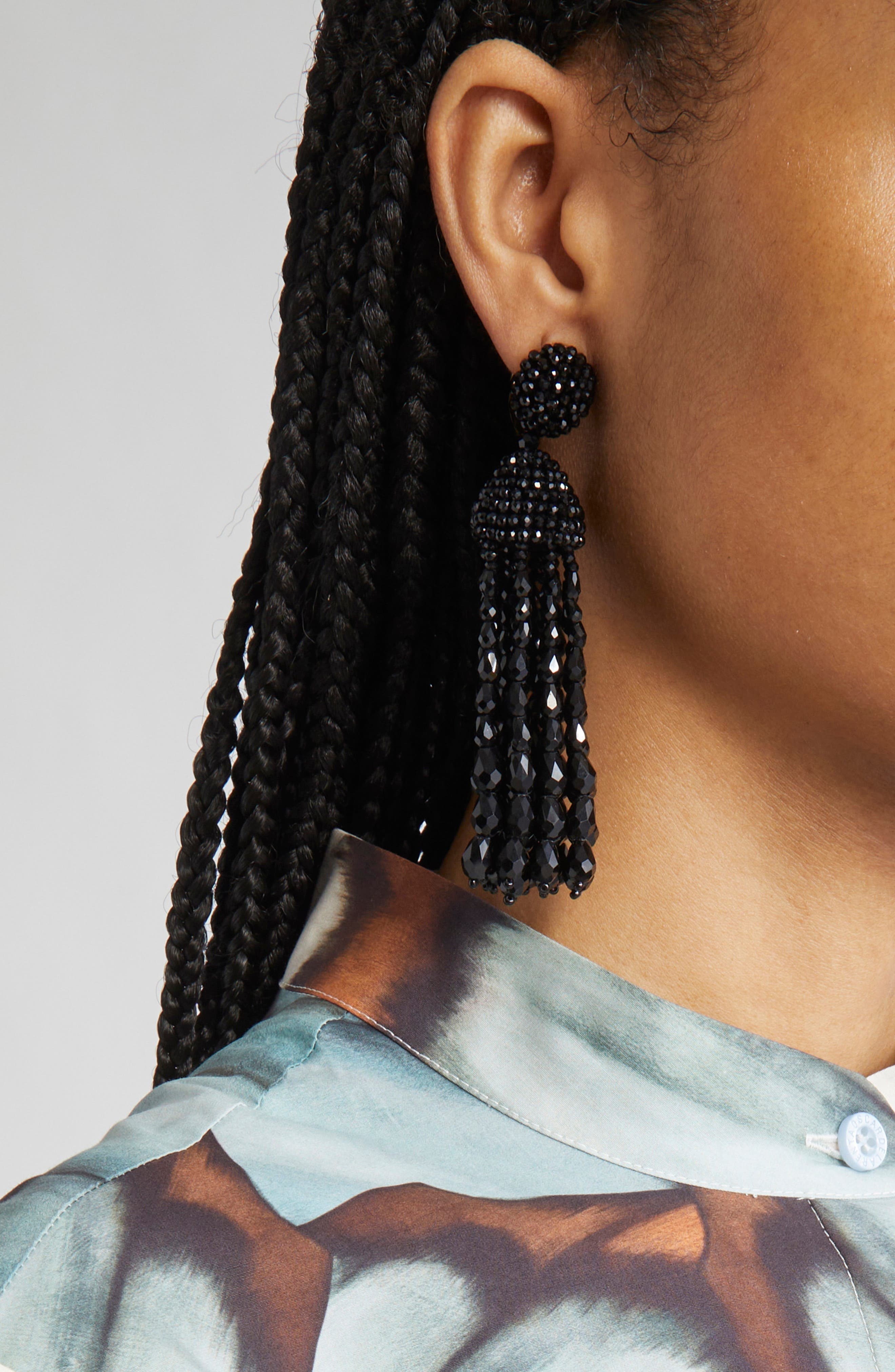Oscar de la Renta Beaded Chandelier Clip-On Earrings in Black at Nordstrom - 2
