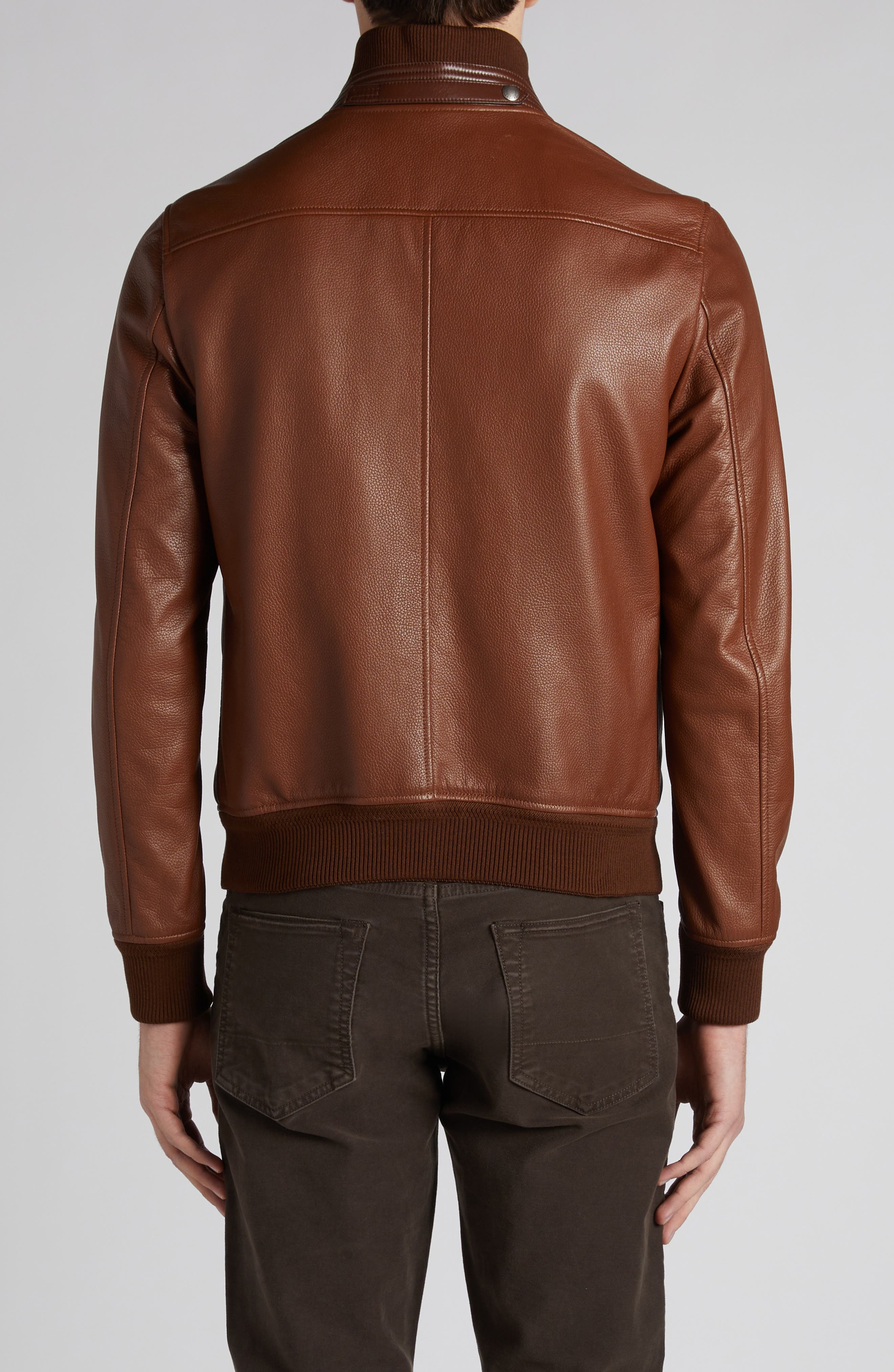Tumbled Leather Track Bomber Jacket - 3