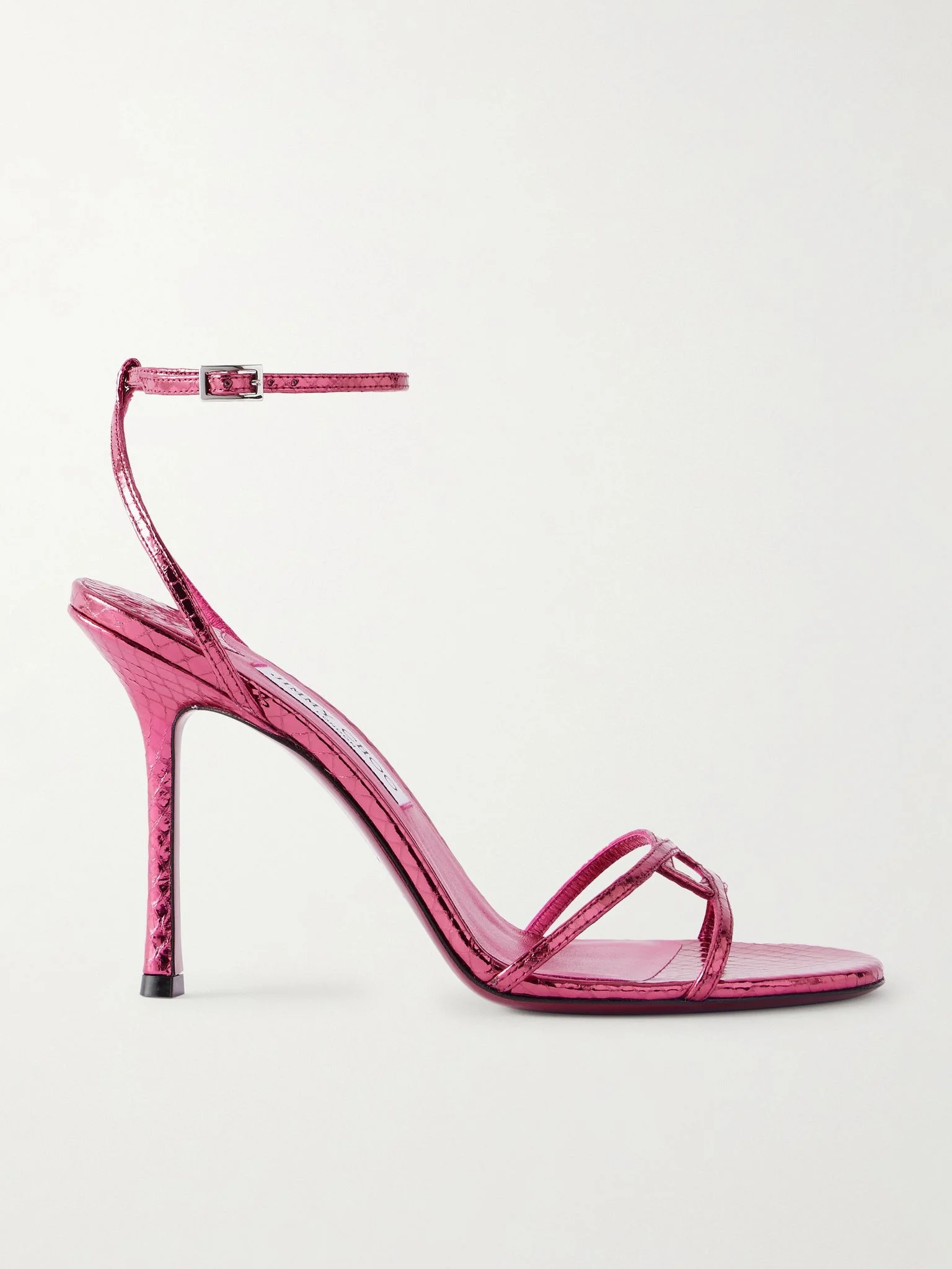 Leo 100 croc-effect metallic-leather sandals Bright pink - 1