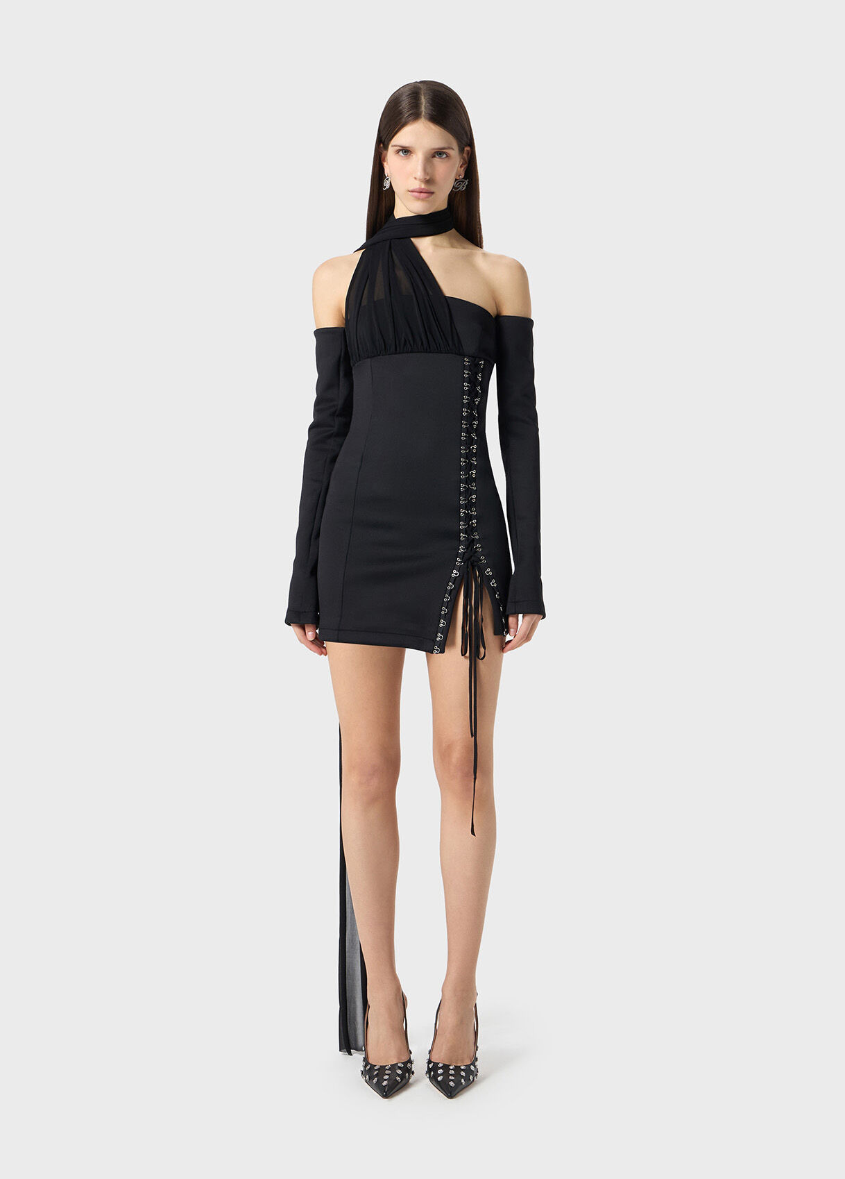 MINI DRESS WITH SCARF AND HOOKS - 2