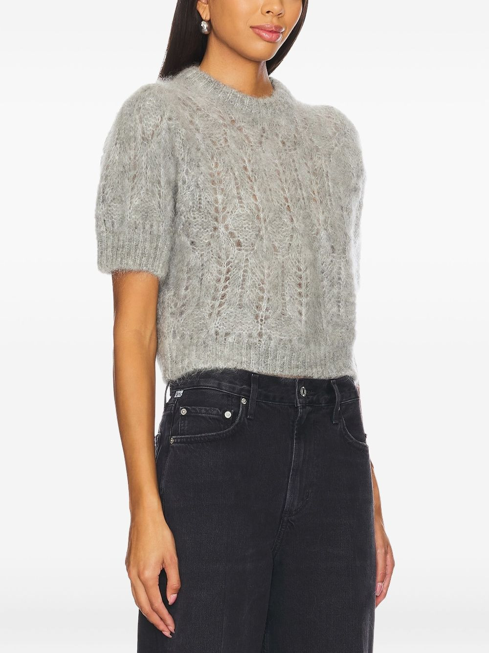 puff-sleeve open-knit sweater - 3