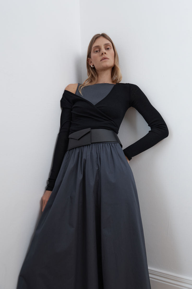 Bateau Cut Out Dress - Graphite - 8