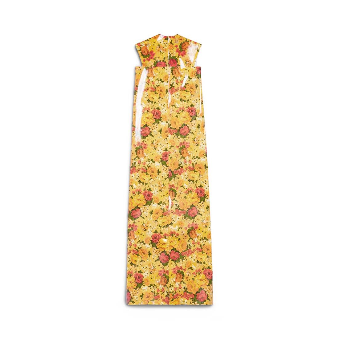 Women's Faux Vinyl Floral Sleeveless Dress in Orange - 7