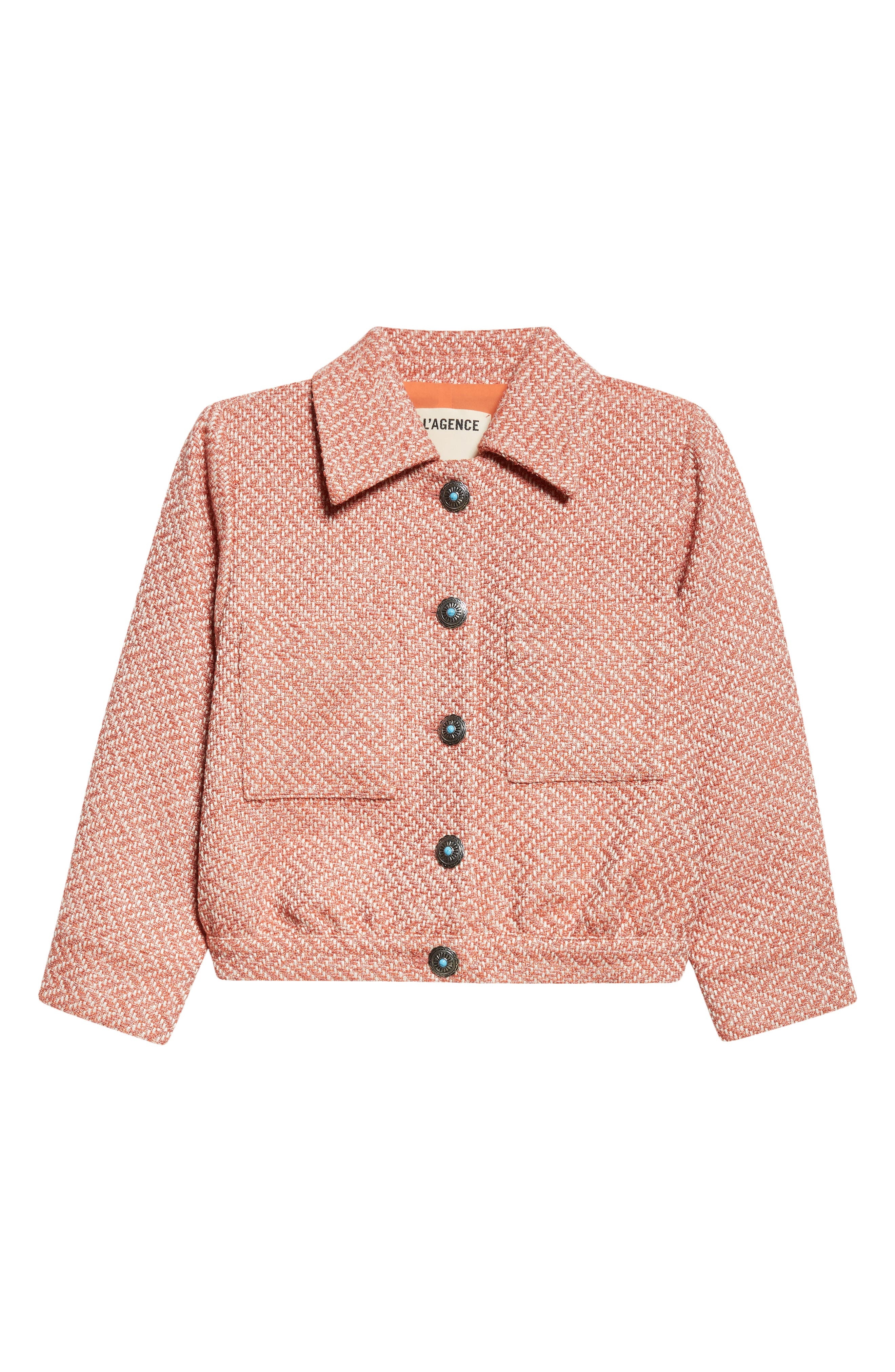 L'AGENCE Jia Tweed Crop Jacket in Burnt Coral/Ivory at Nordstrom - 7