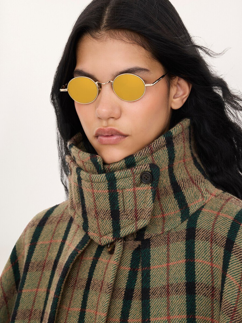 LAYERED LONG CAPE COAT IN BRUSHED CHECK WOOL 5