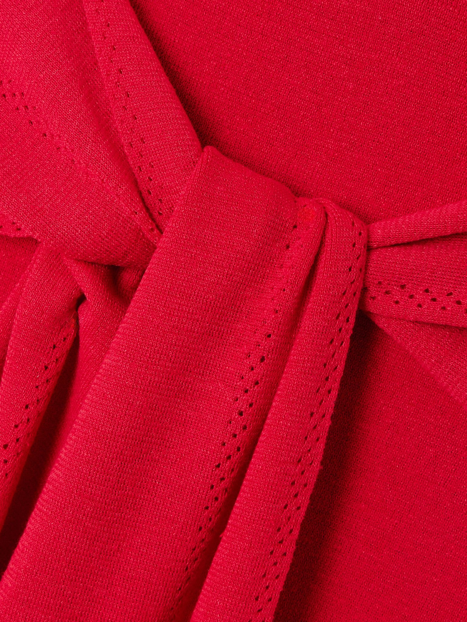 Phelan tie-front pointelle-knit linen-blend midi skirt Red - 4