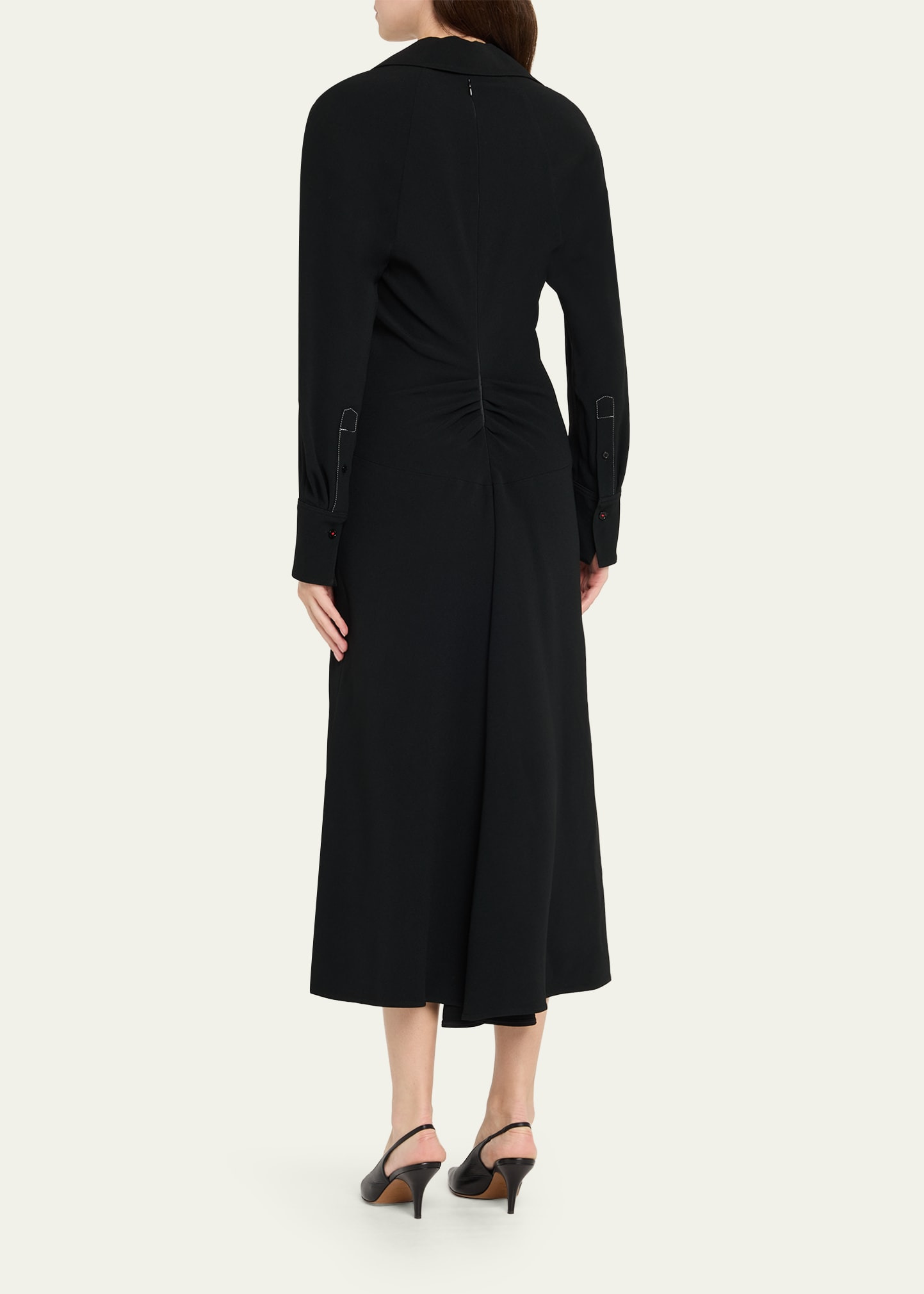 Long-Sleeve Polo Collar Midi Dress - 3