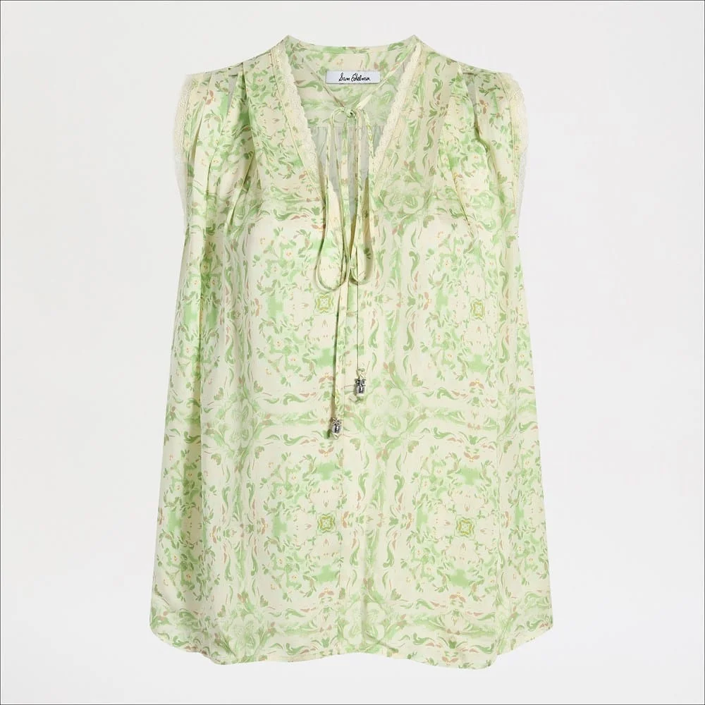 Pleated Lace Insert Sleeveless Top - 1