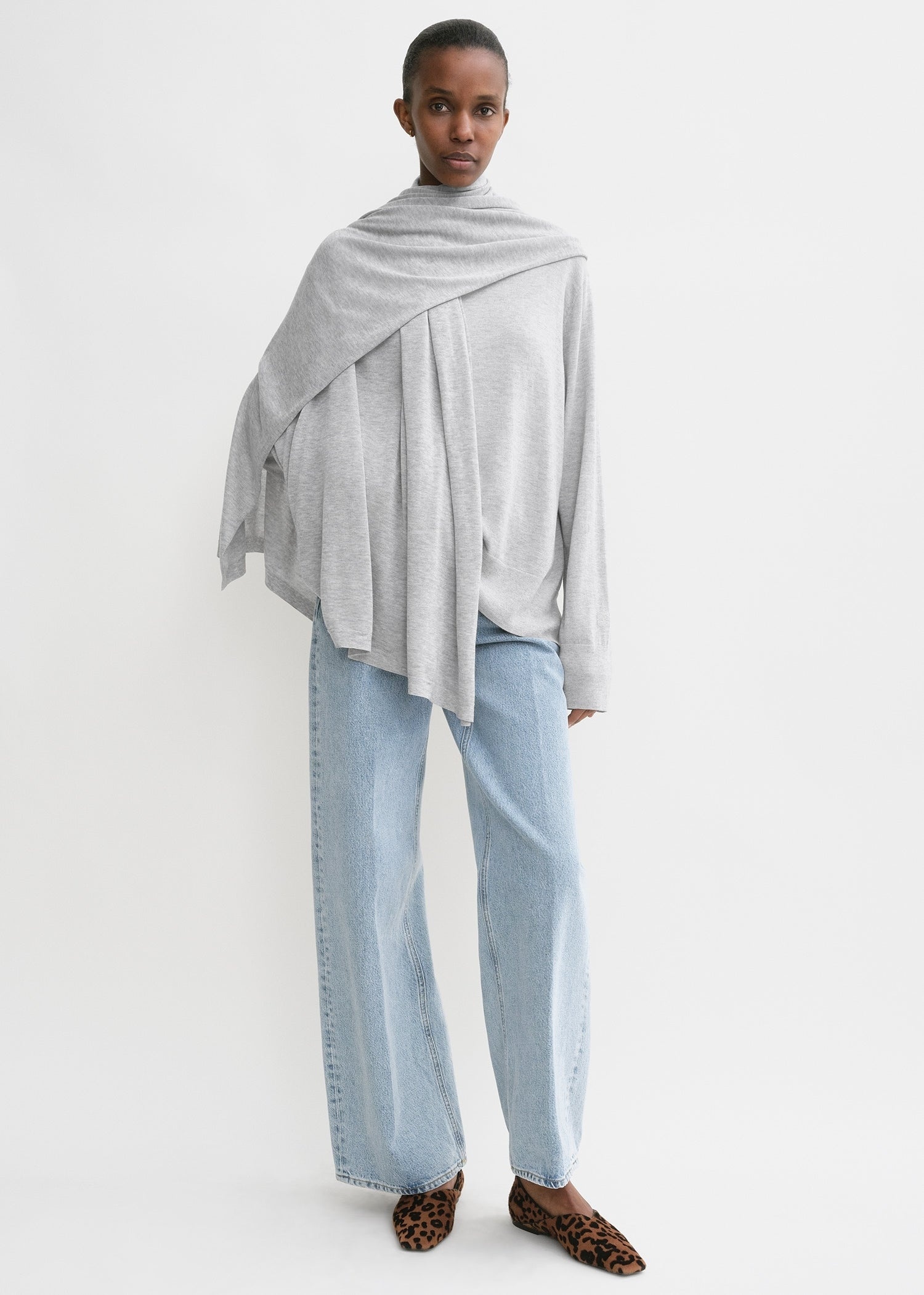 Crew-neck silk cashmere knit grey melange - 2