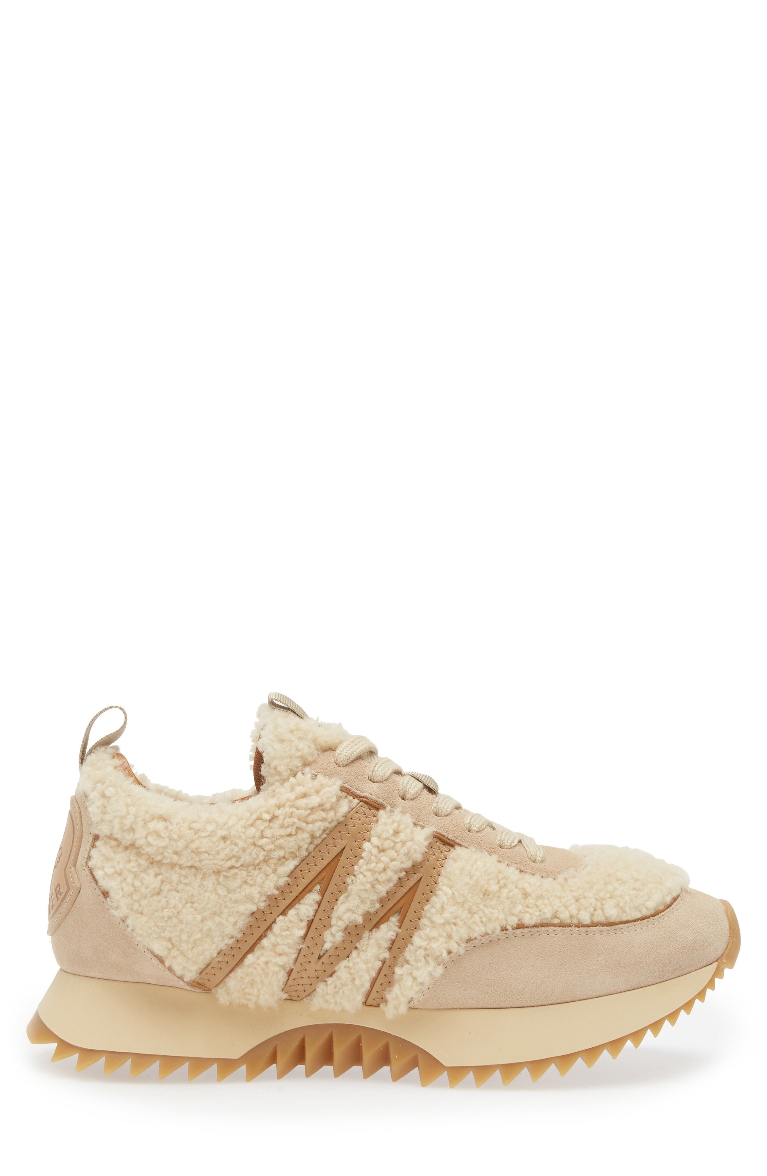 Moncler Pacey Genuine Shearling Sneaker in Beige at Nordstrom - 3