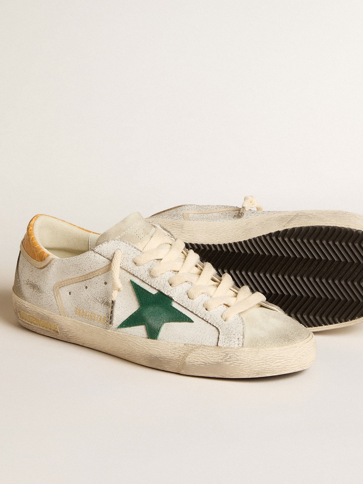 Golden Goose Super-Star with green suede star and yellow