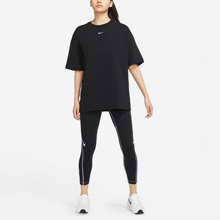 (WMNS) Nike Sportswear Swoosh High Waist Training Sports Tight Gym Pants/Trousers/Joggers Black DD55 - 3