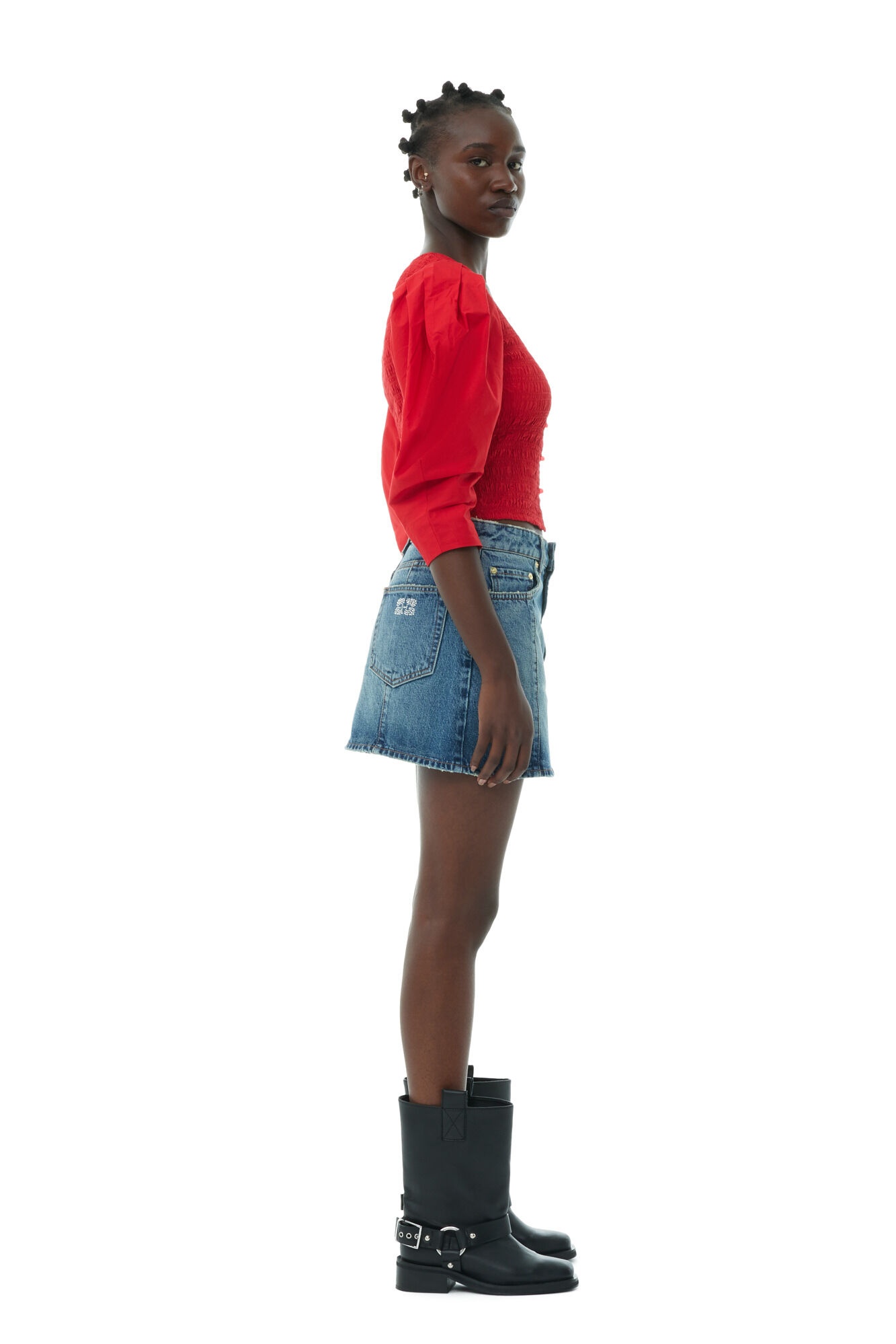RED COTTON POPLIN SMOCK BLOUSE - 5
