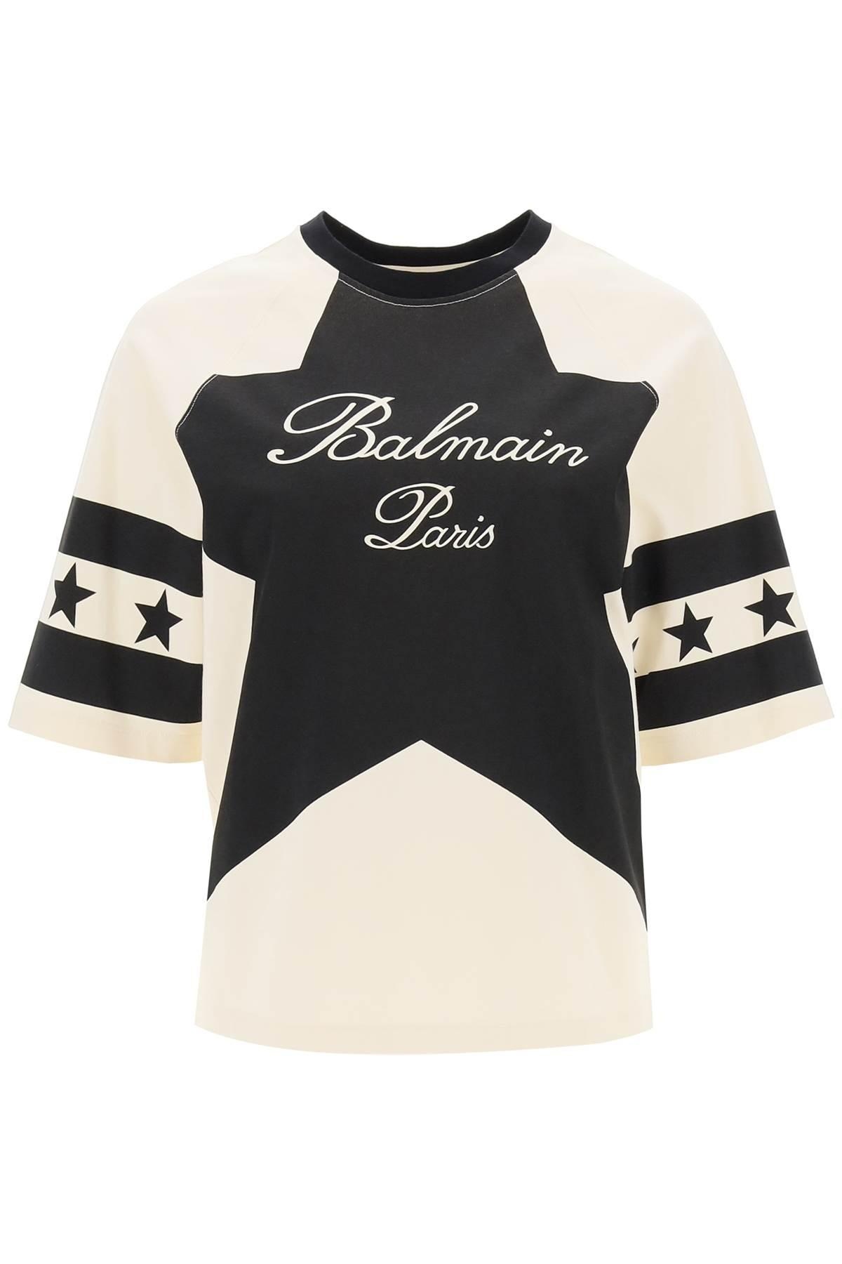 CROPPED T-SHIRT WITH STAR AND LOGO PRINTS - 1