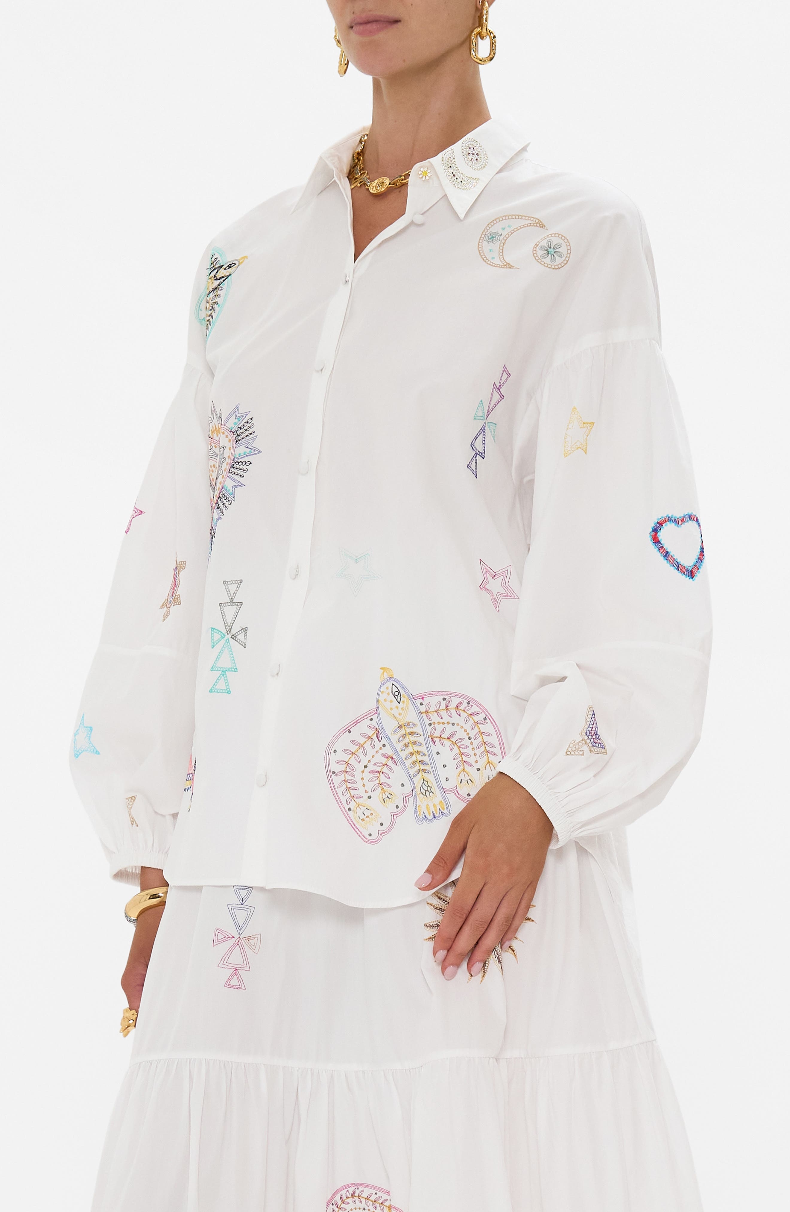 Camilla Embroidered Balloon Sleeve Shirt in Living In Colour at Nordstrom - 3