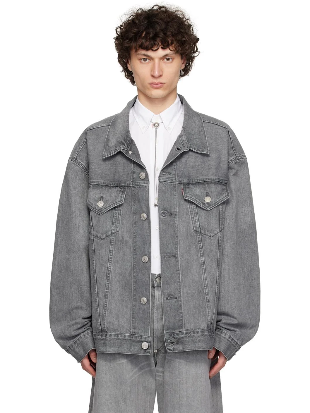 Gray Levi's Edition Garment Treated W Name Denim Jacket - 1