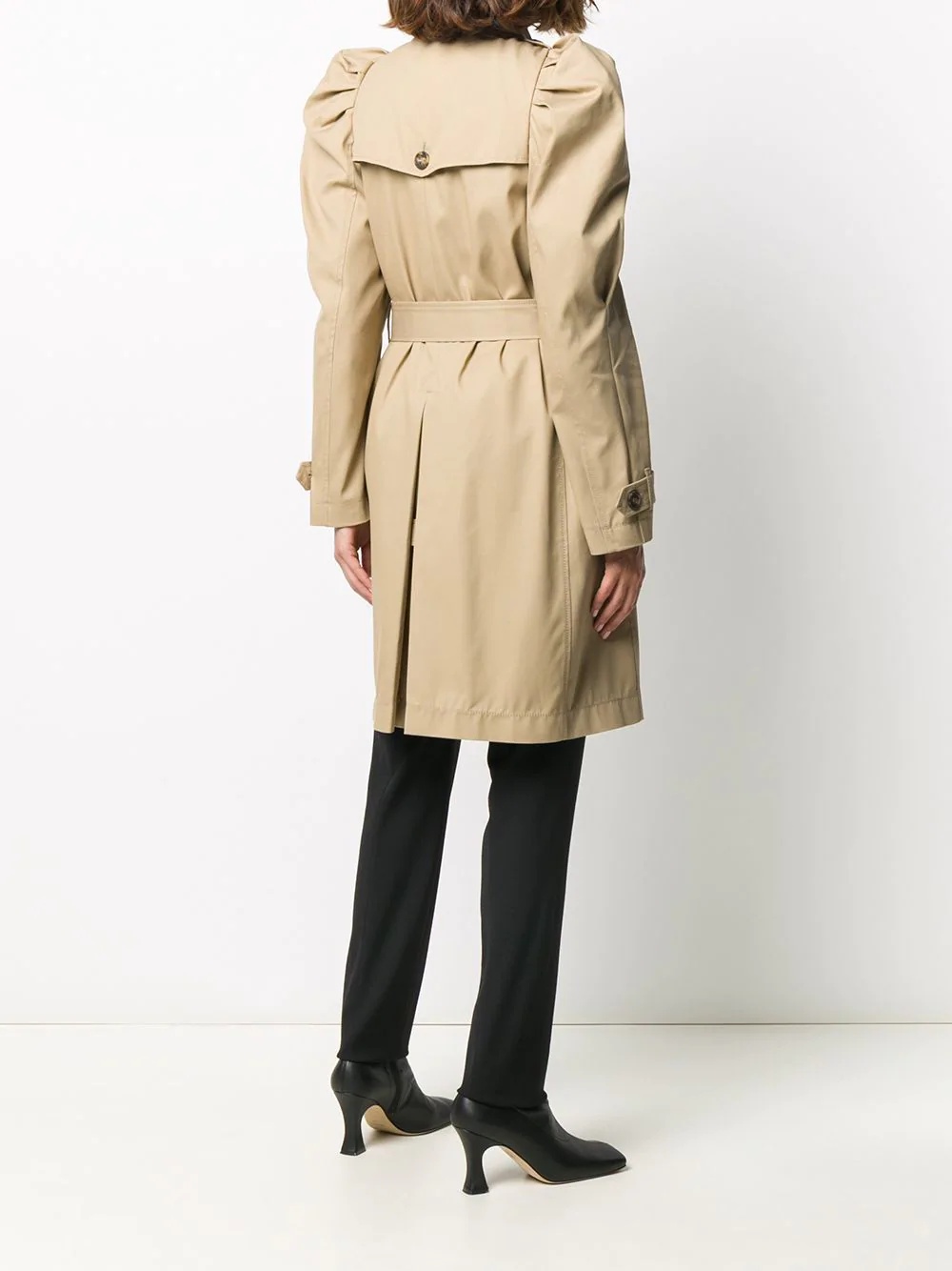 puff-sleeve midi trench coat - 4