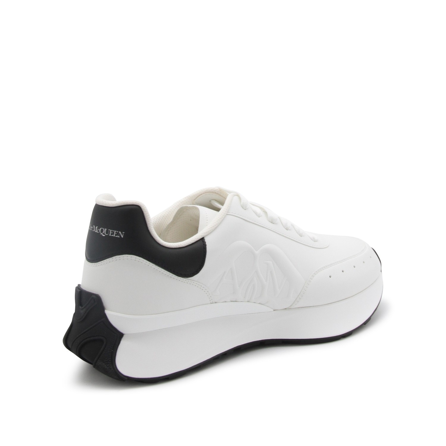 WHITE AND BLACK LEATHER SPRINT SNEAKERS - 3